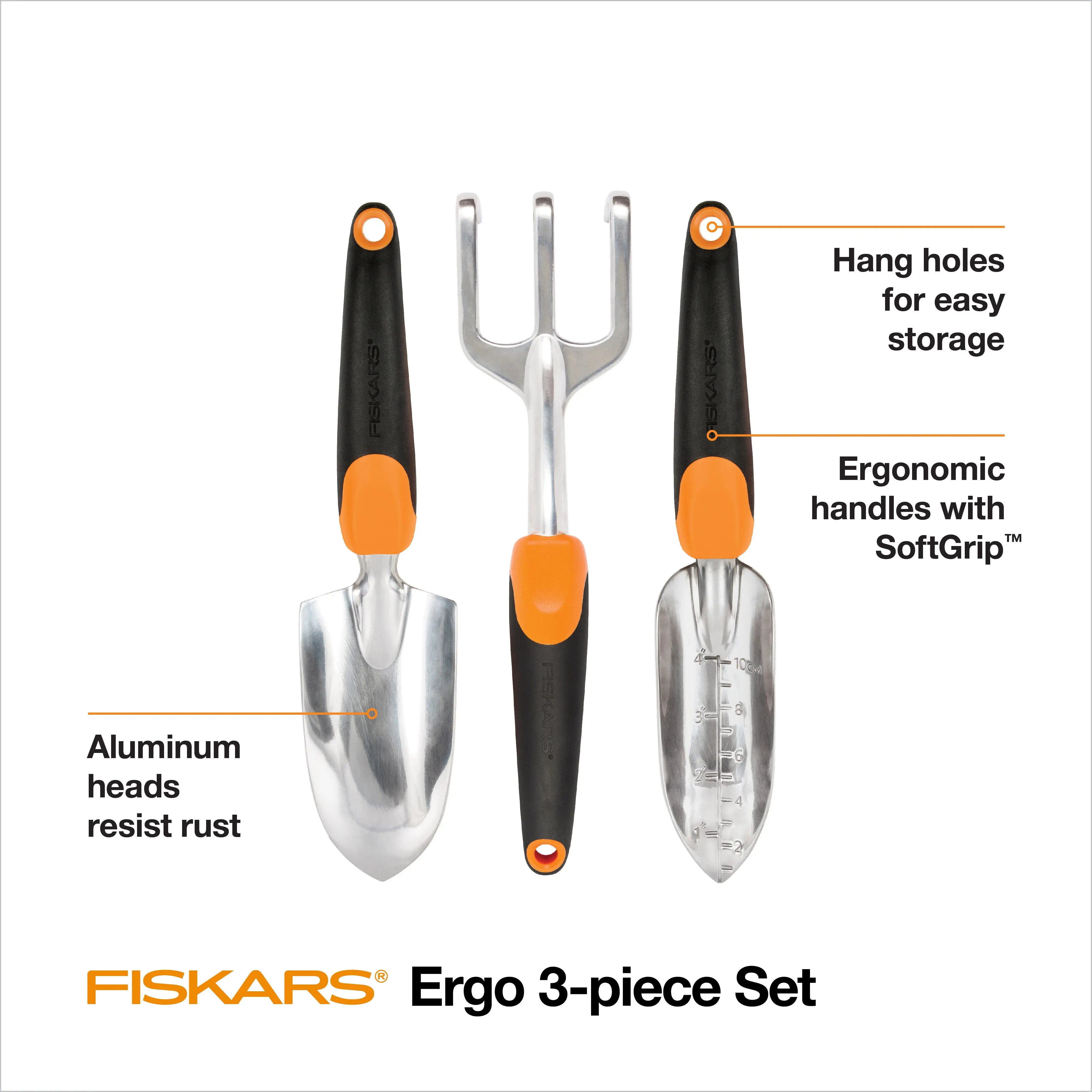 Fiskars 3-in-1 Garden Tool Set - Trowel, Transplanter, Cultivator for Gardening - Lawn and Garden - Black/Orange Hand C Mart