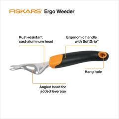 Fiskars Ergo Weeder Garden Tool with Aluminum Head and Ergonomic Handle Hand C Mart