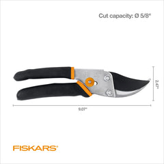 Fiskars Traditional Bypass Pruner, Steel Blade and Non-Slip Handle ,5/8" Diameter Cuts Hand C Mart