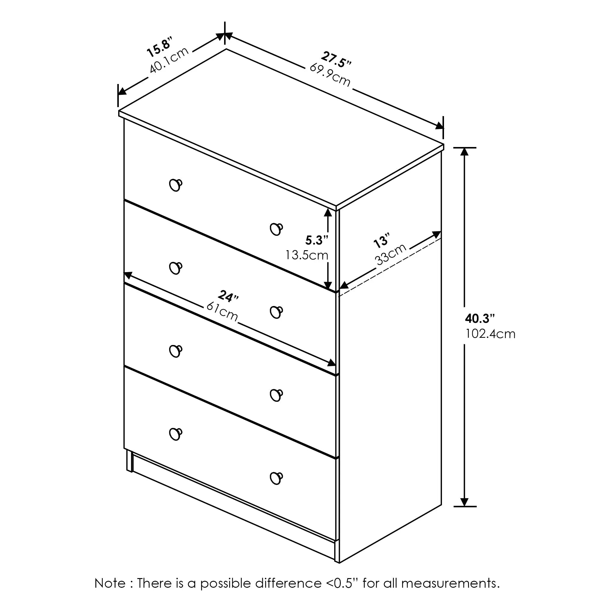 Furinno Tidur Simple Design 4-Drawer Dresser, Americano Hand C Mart