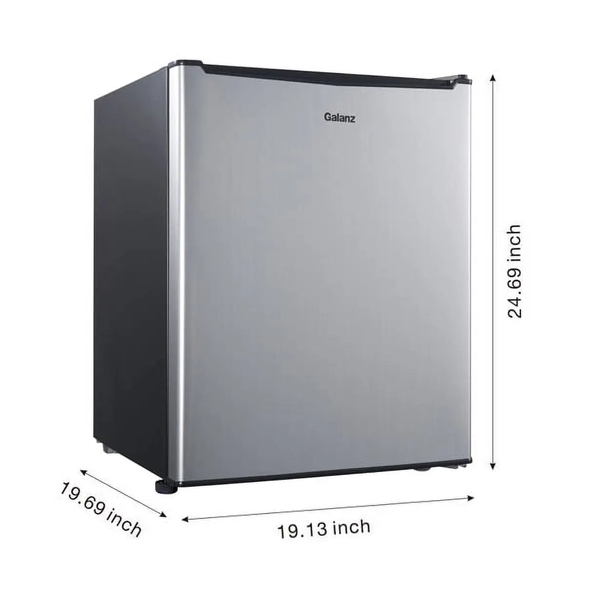 Galanz 2.7 Cu ft One Door Mini Fridge, Stainless Steel Look, New, Width 19.1" Hand C Mart