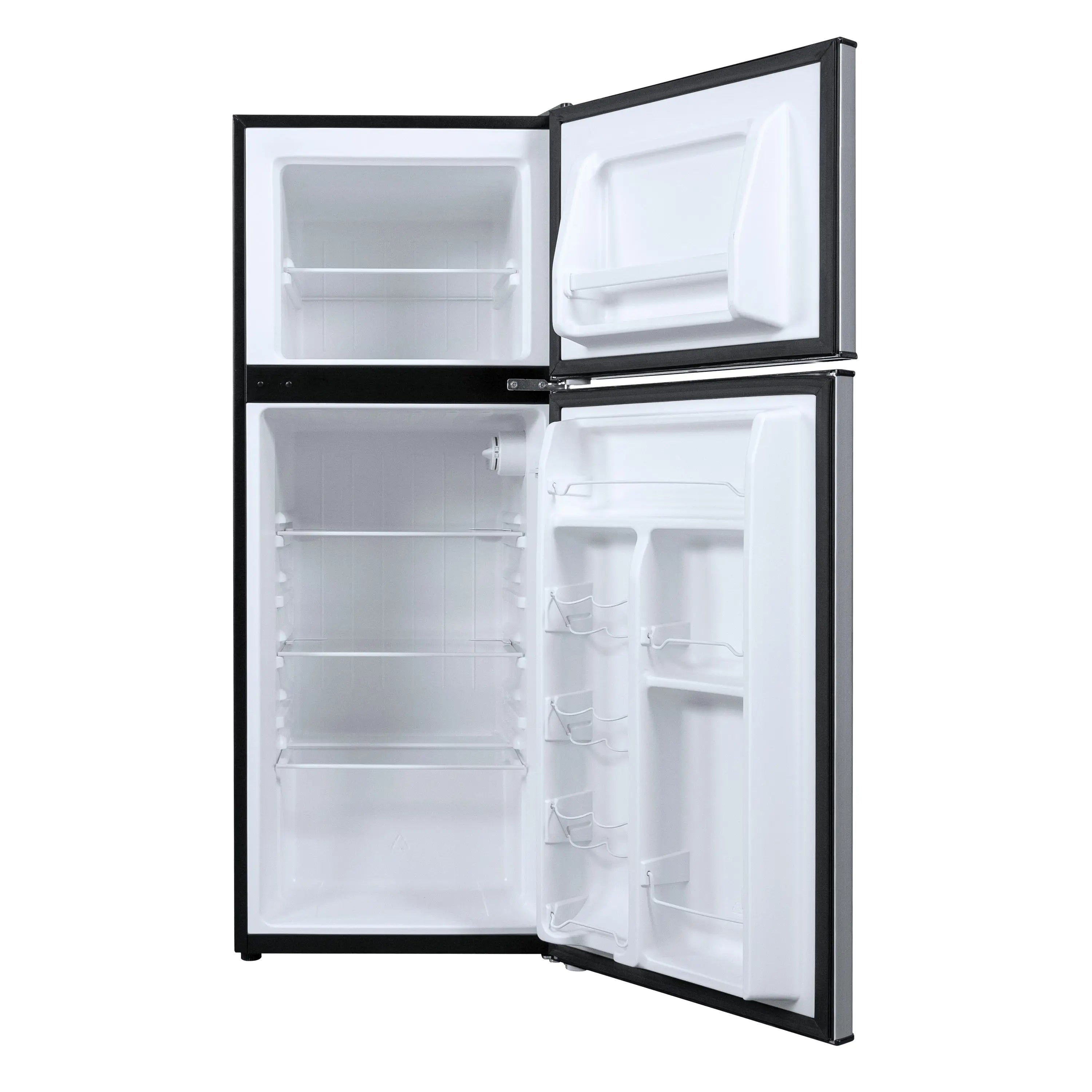 Galanz 4.6. Cu ft Two Door Mini Refrigerator with Freezer, Stainless Steel, New, Width 19.13" Hand C Mart