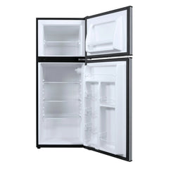 Galanz 4.6. Cu ft Two Door Mini Refrigerator with Freezer, Stainless Steel, New, Width 19.13" Hand C Mart