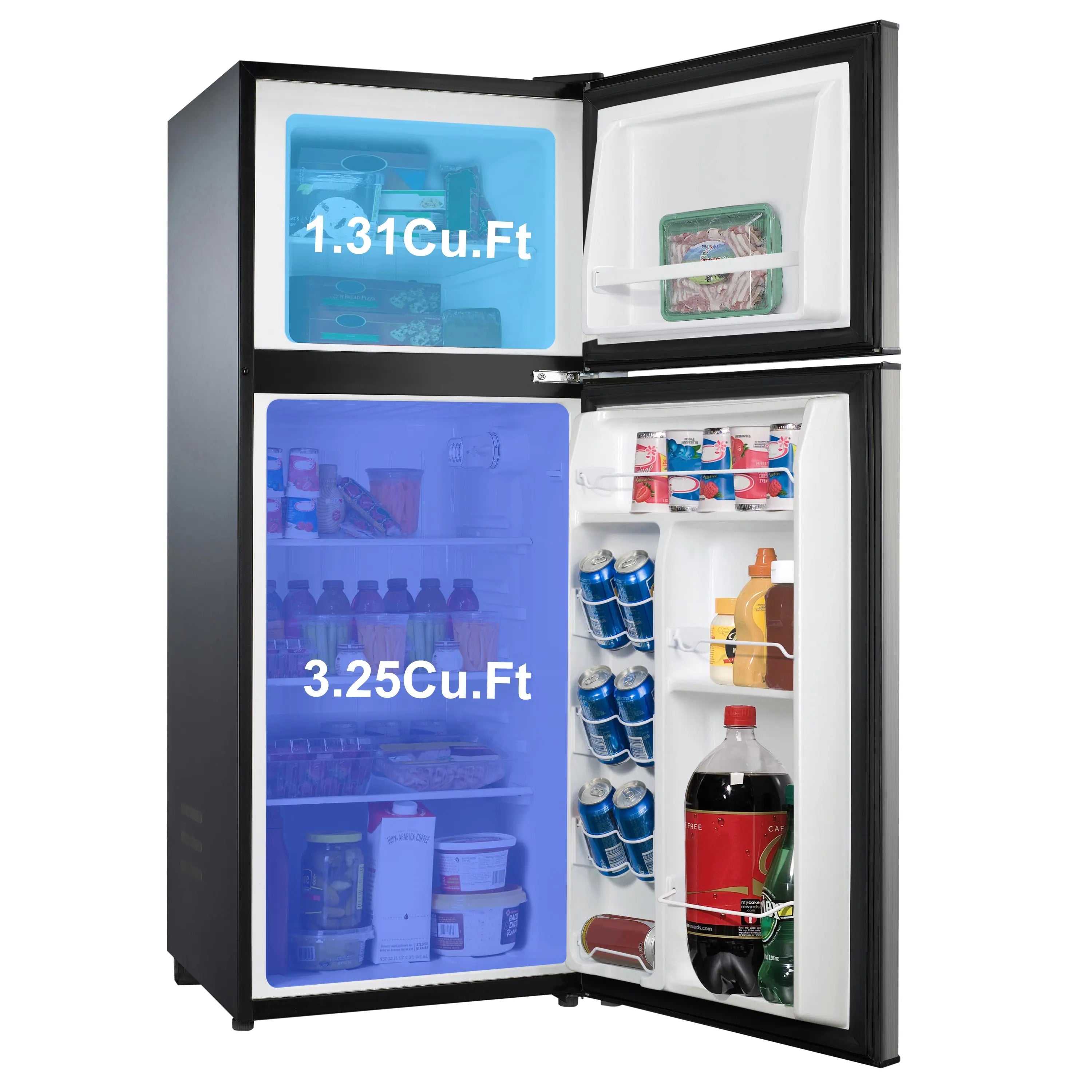 Galanz 4.6. Cu ft Two Door Mini Refrigerator with Freezer, Stainless Steel, New, Width 19.13" Hand C Mart