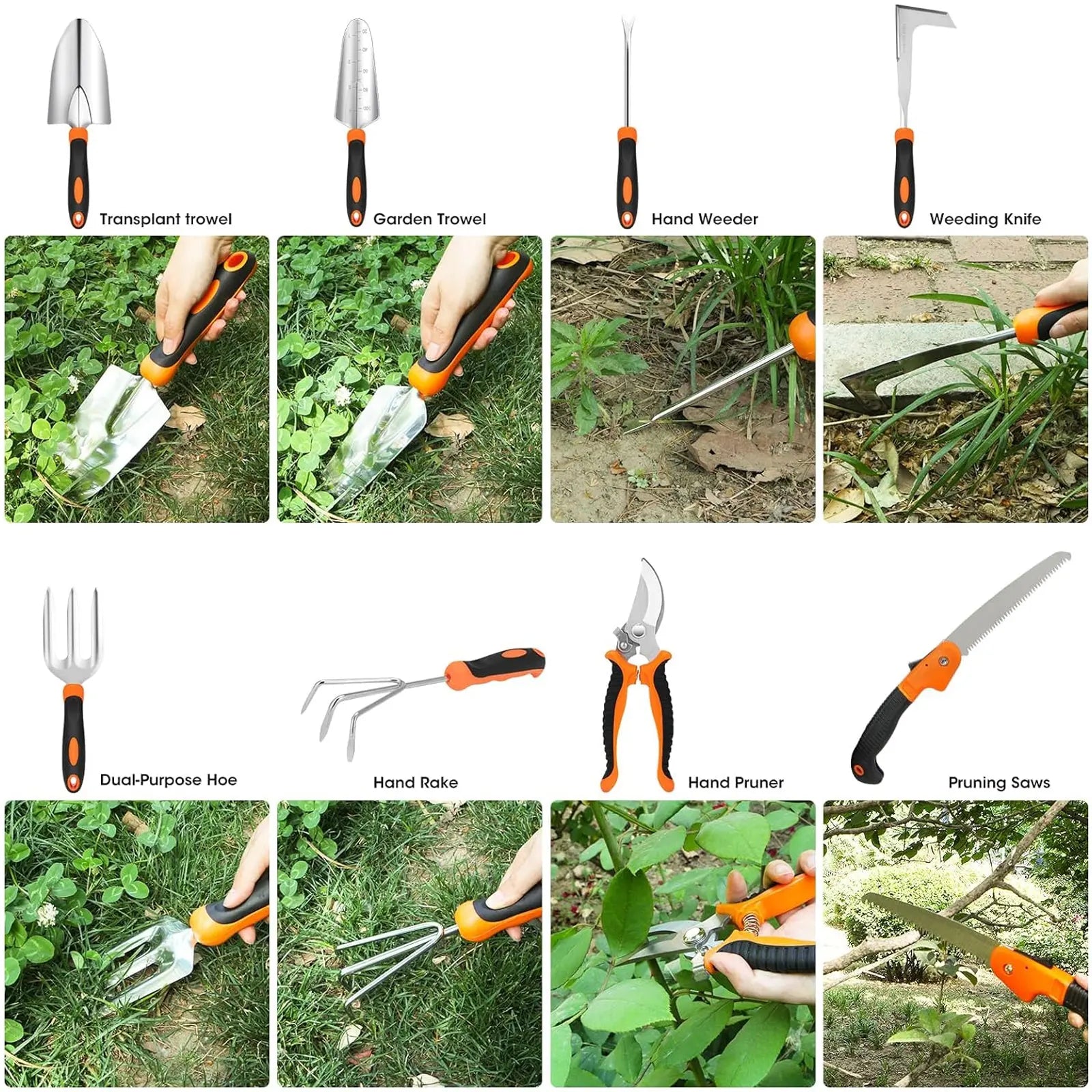 Gardening Tools, 10 Pcs Heavy Duty Garden Tool Set with Non-Slip Rubber Hand Grip, Gardening Tool Set Gift with Tote Bag for Women and Men Hand C Mart