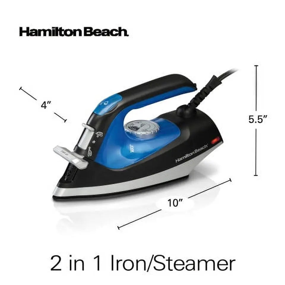 Hamilton Beach 2 in 1 Iron and Steamer, Black & Silver, Model 14525 Hand C Mart