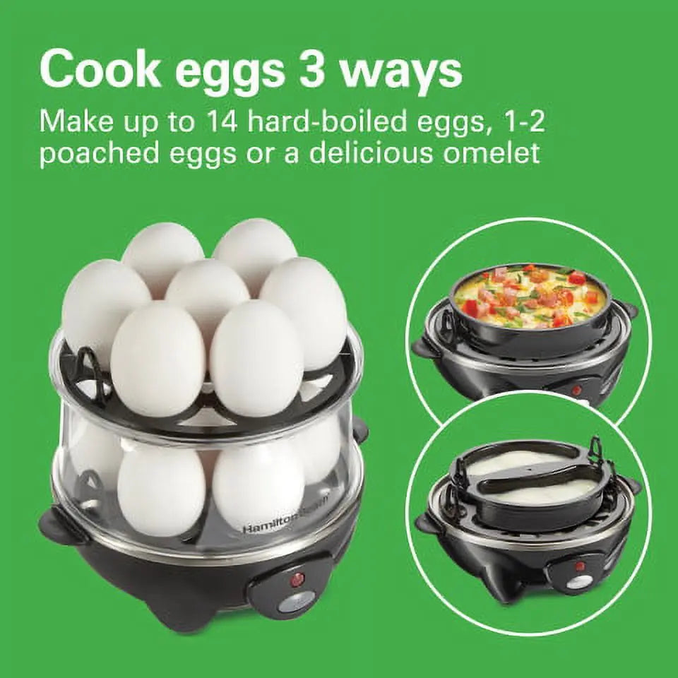 Hamilton Beach 3-in-1 Egg Cooker, Hard-Boiled, Poached, Omelets, 14 Egg Capacity, 25508 Hand C Mart