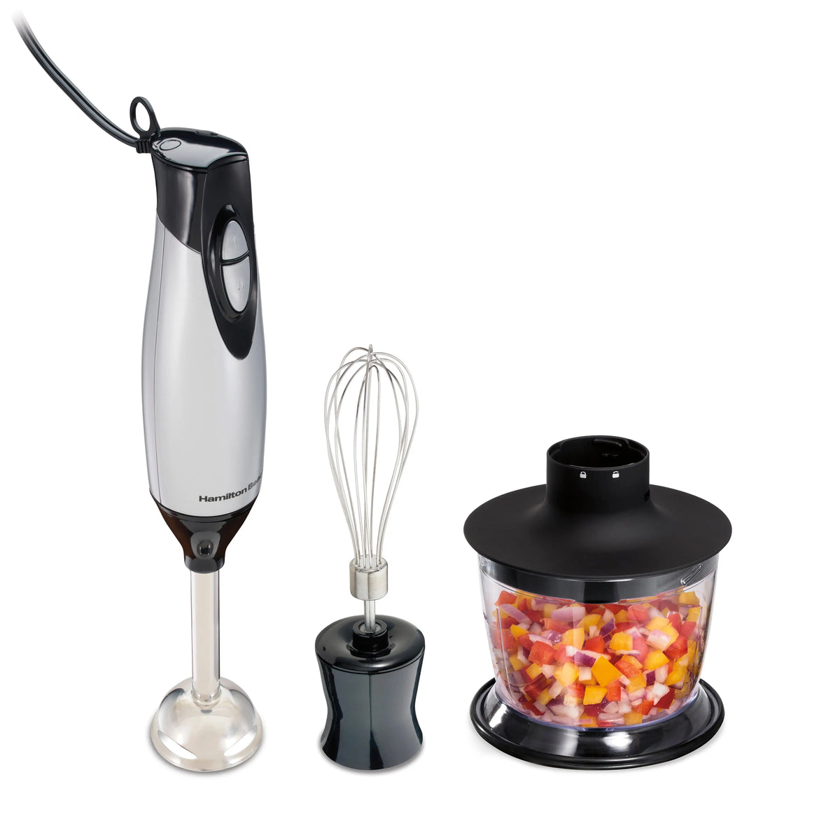 Hamilton Beach 4-in-1 Electric Immersion Hand Blender with Blending Wand, Whisk, and 3 Cup Food Chopping Bowl, Silver, 59765 Hand C Mart