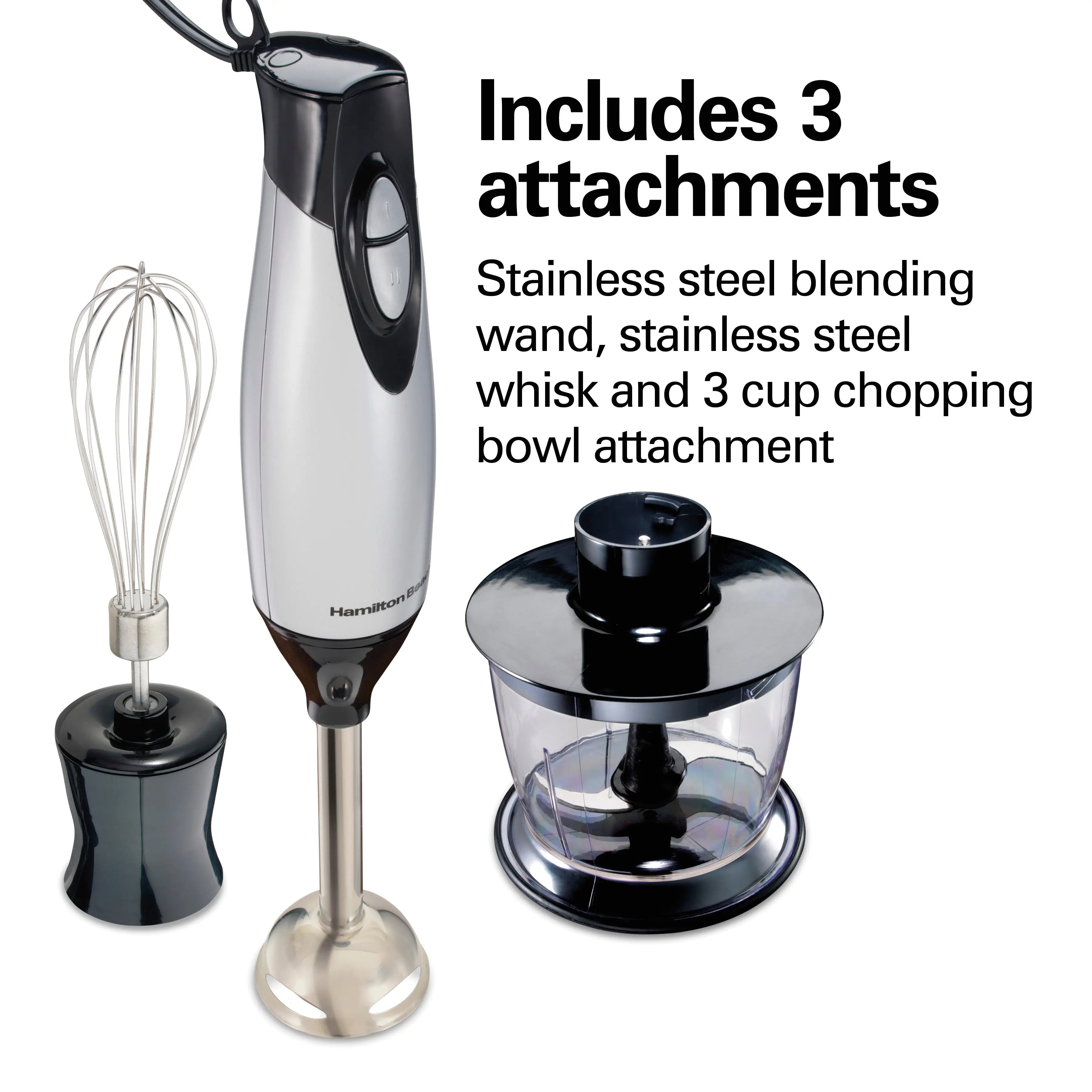 Hamilton Beach 4-in-1 Electric Immersion Hand Blender with Blending Wand, Whisk, and 3 Cup Food Chopping Bowl, Silver, 59765 Hand C Mart