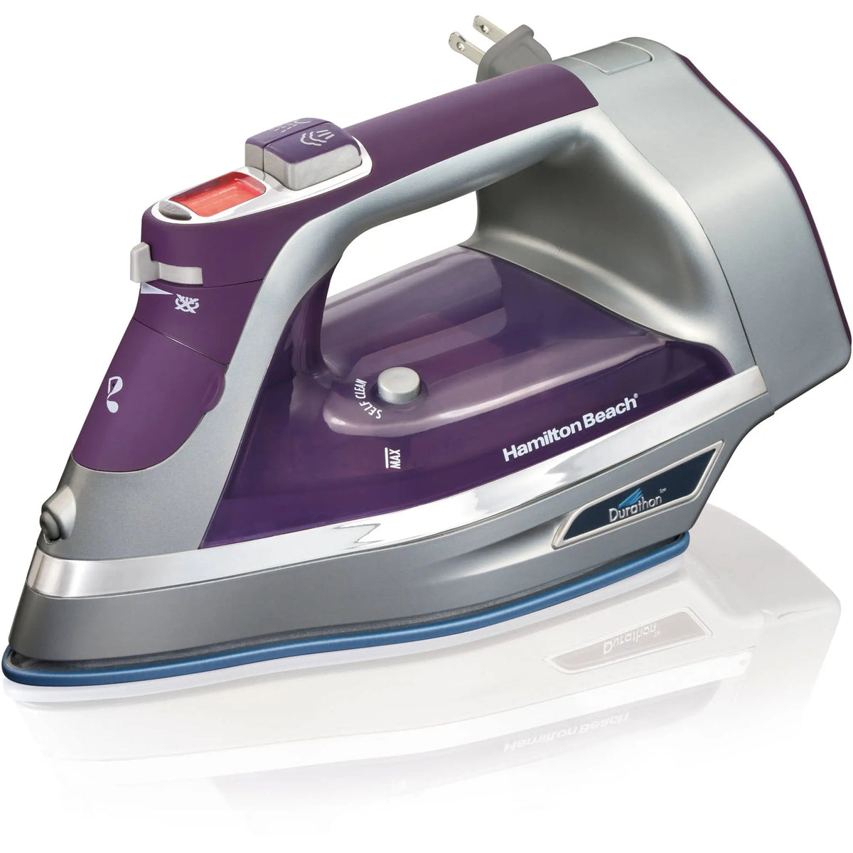 Hamilton Beach Durathon Digital Retractable Cord Iron in purple with nonstick soleplate
