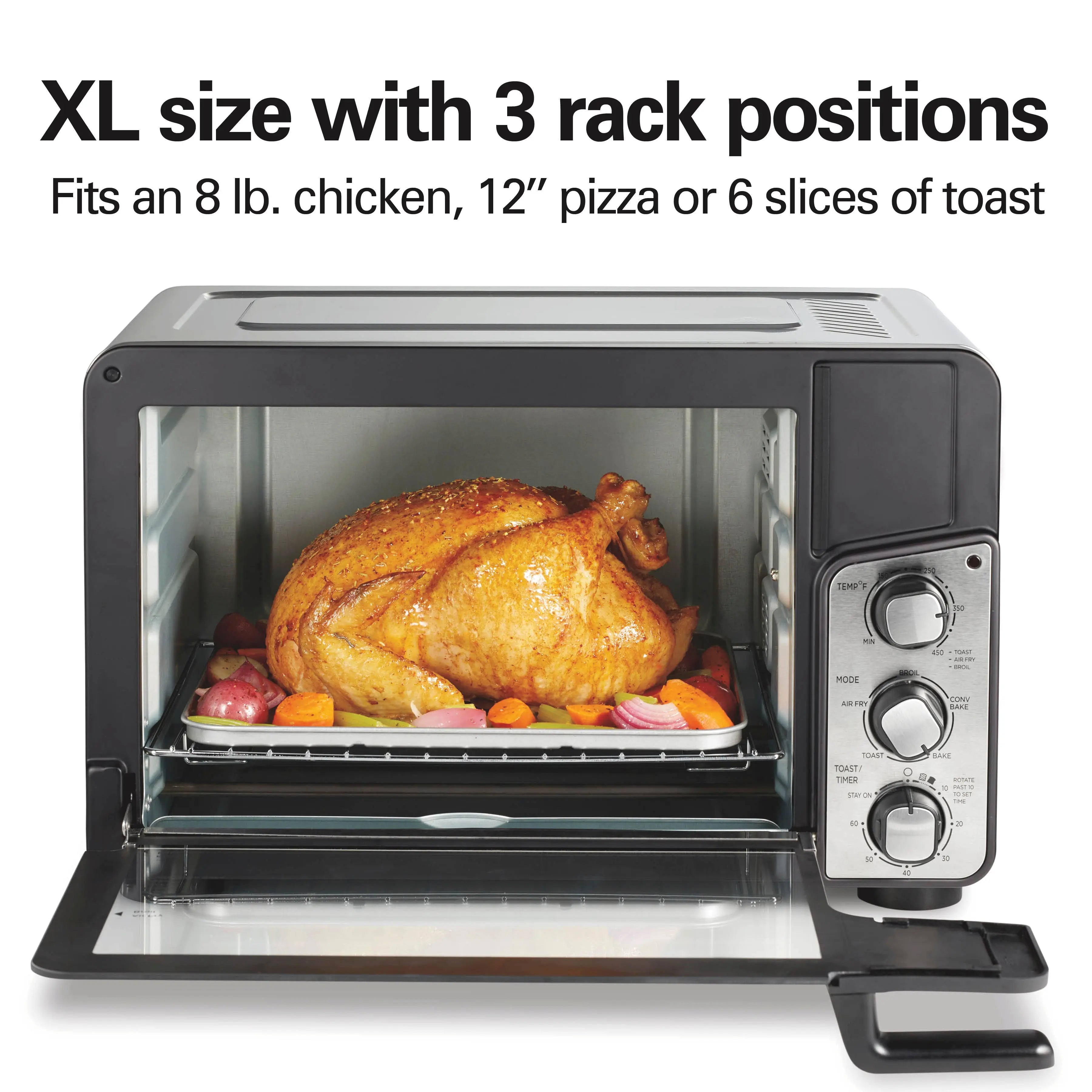 Hamilton Beach Easy View XL Toaster Oven with Sure-Crisp Air Fry, 6 Slice Capacity, Black & Stainless Steel, 31460 Hand C Mart