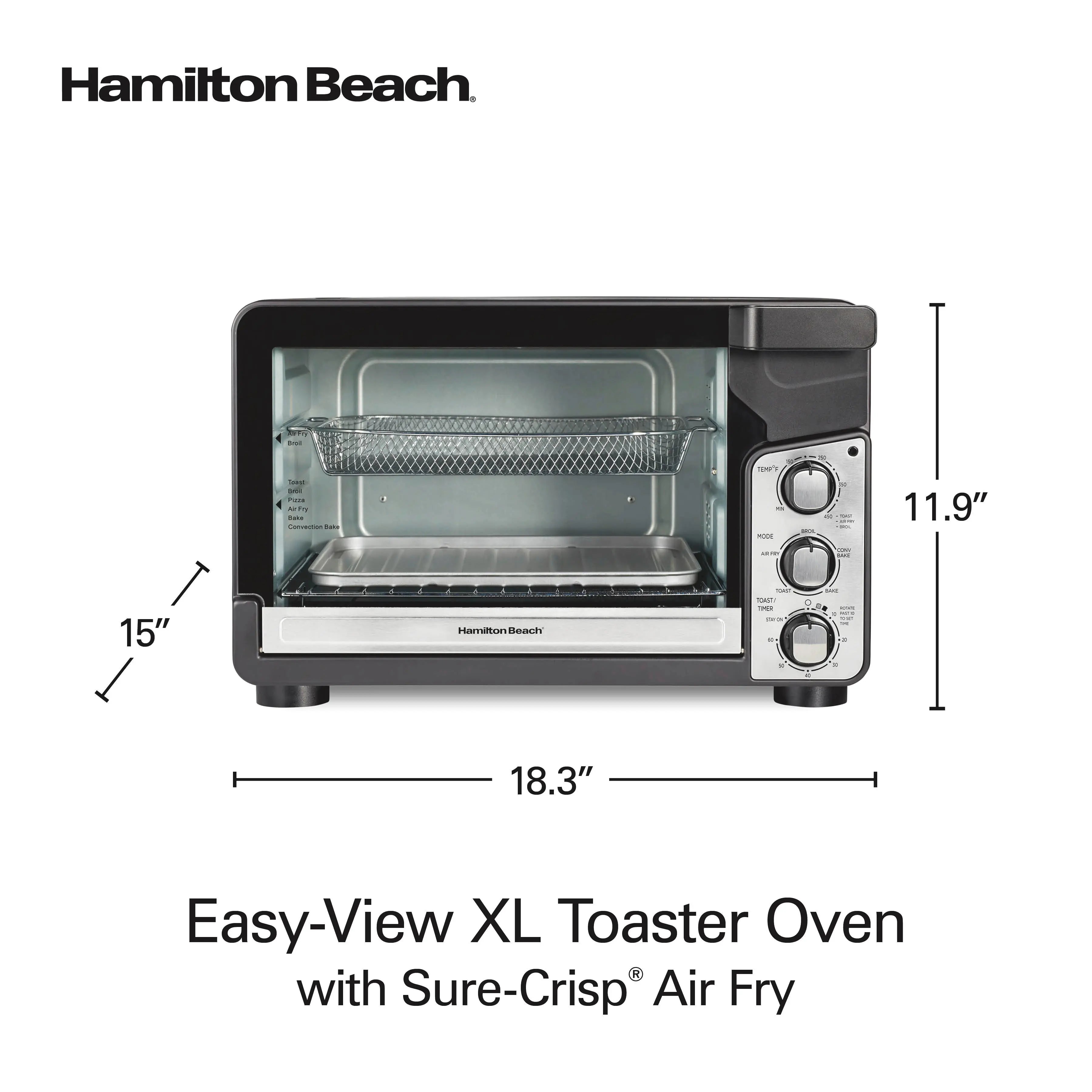 Hamilton Beach Easy View XL Toaster Oven with Sure-Crisp Air Fry, 6 Slice Capacity, Black & Stainless Steel, 31460 Hand C Mart