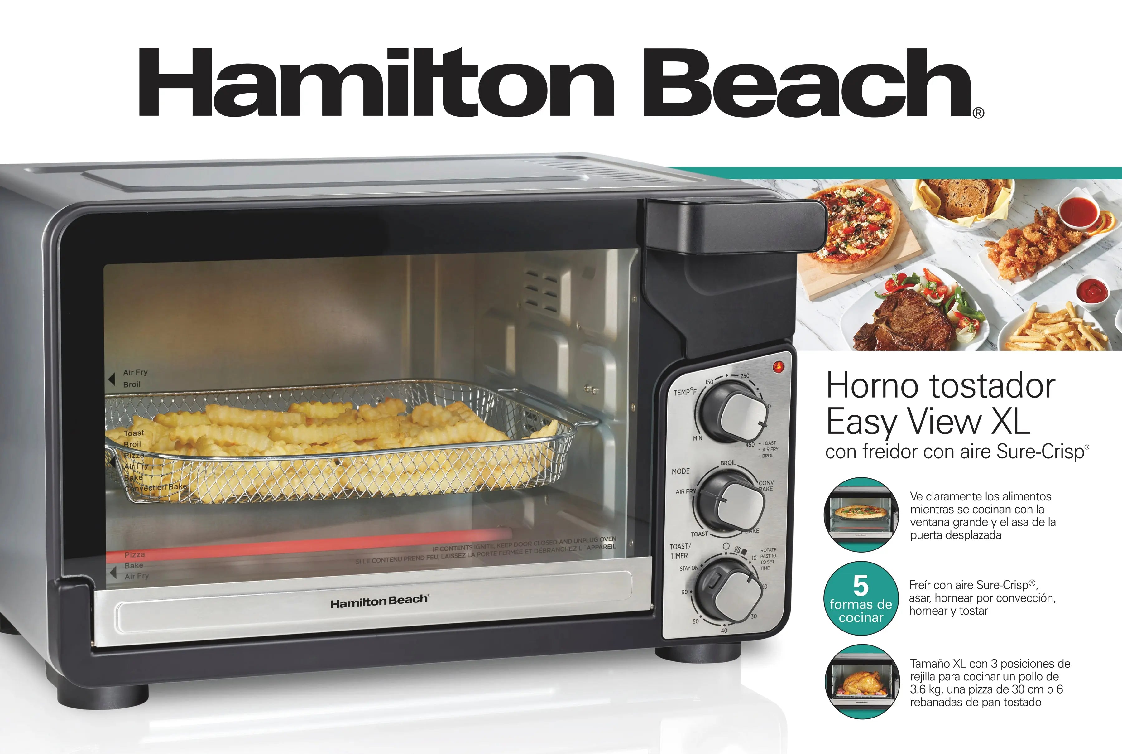 Hamilton Beach Easy View XL Toaster Oven with Sure-Crisp Air Fry, 6 Slice Capacity, Black & Stainless Steel, 31460 Hand C Mart