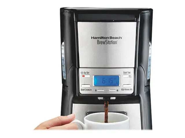 Hamilton Beach One Press Programmable Dispensing Drip Coffee Maker with 12 Cup Internal Brew Pot, Removable Water Reservoir, Black & Stainless Steel (48465) Hand C Mart