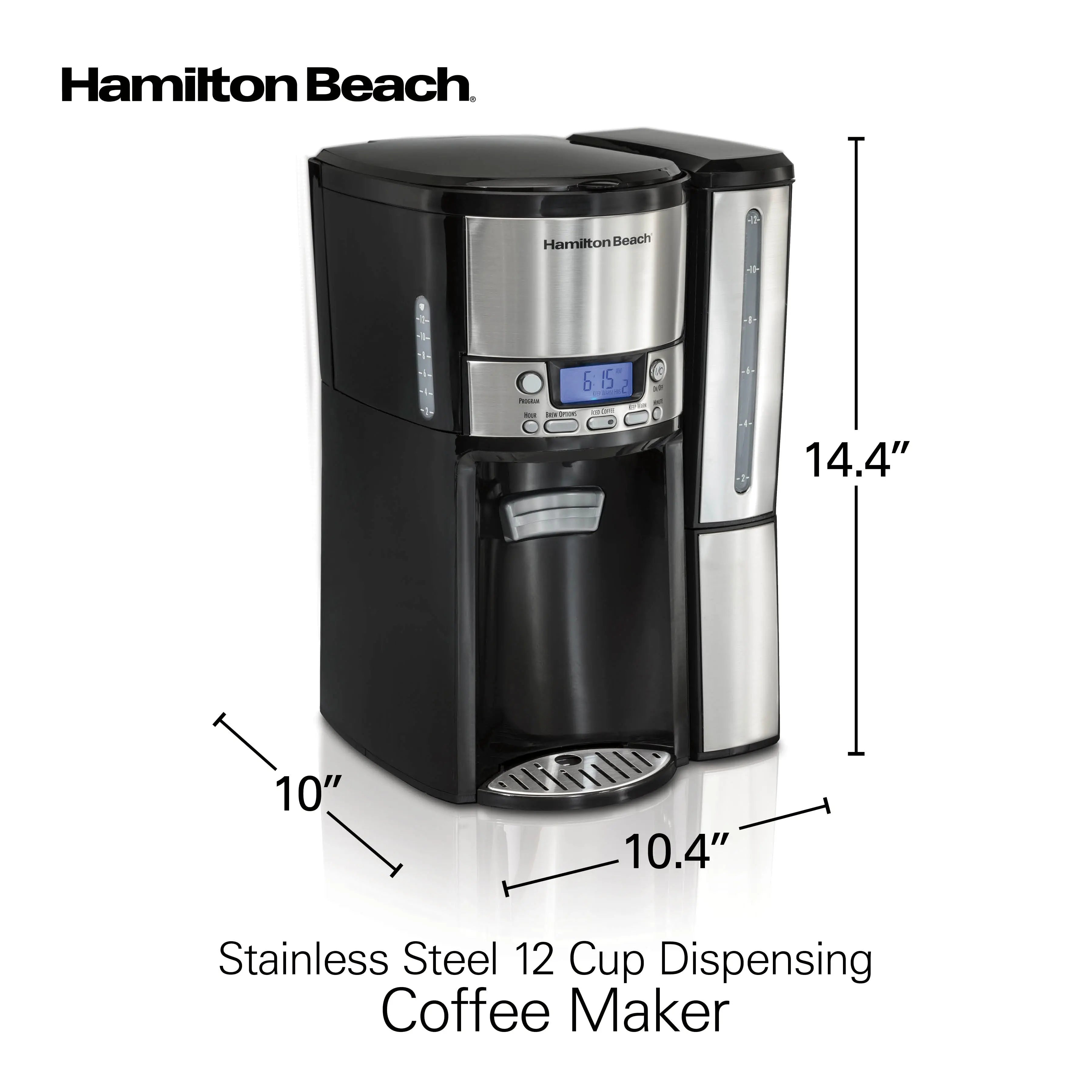 Hamilton Beach One Press Programmable Dispensing Drip Coffee Maker with 12 Cup Internal Brew Pot, Water Reservoir, Black and Silver (47950) Hand C Mart