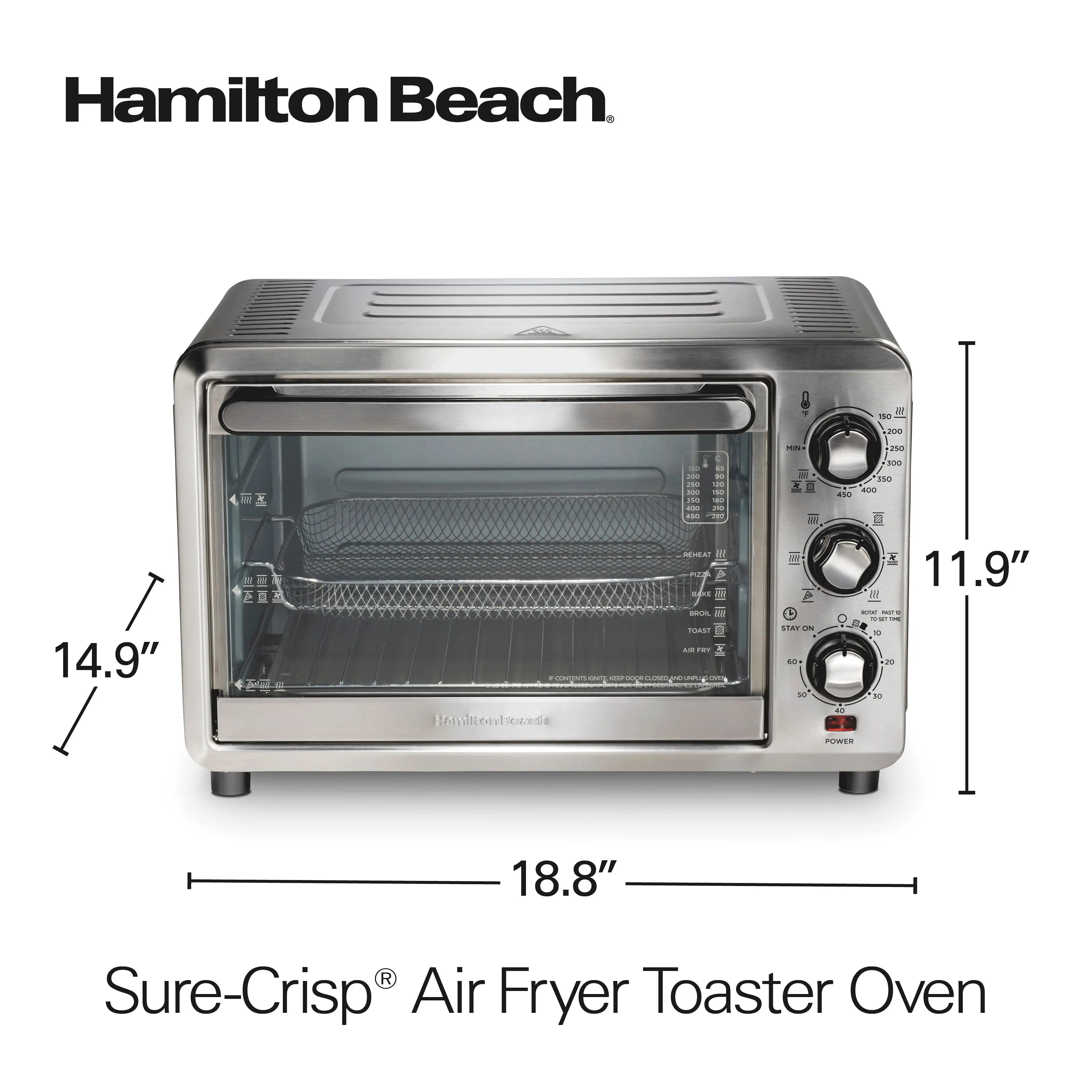 Hamilton Beach Sure-Crisp Air Fryer Toaster Oven, 6 Slice Capacity, Stainless Steel, 31196 Hand C Mart