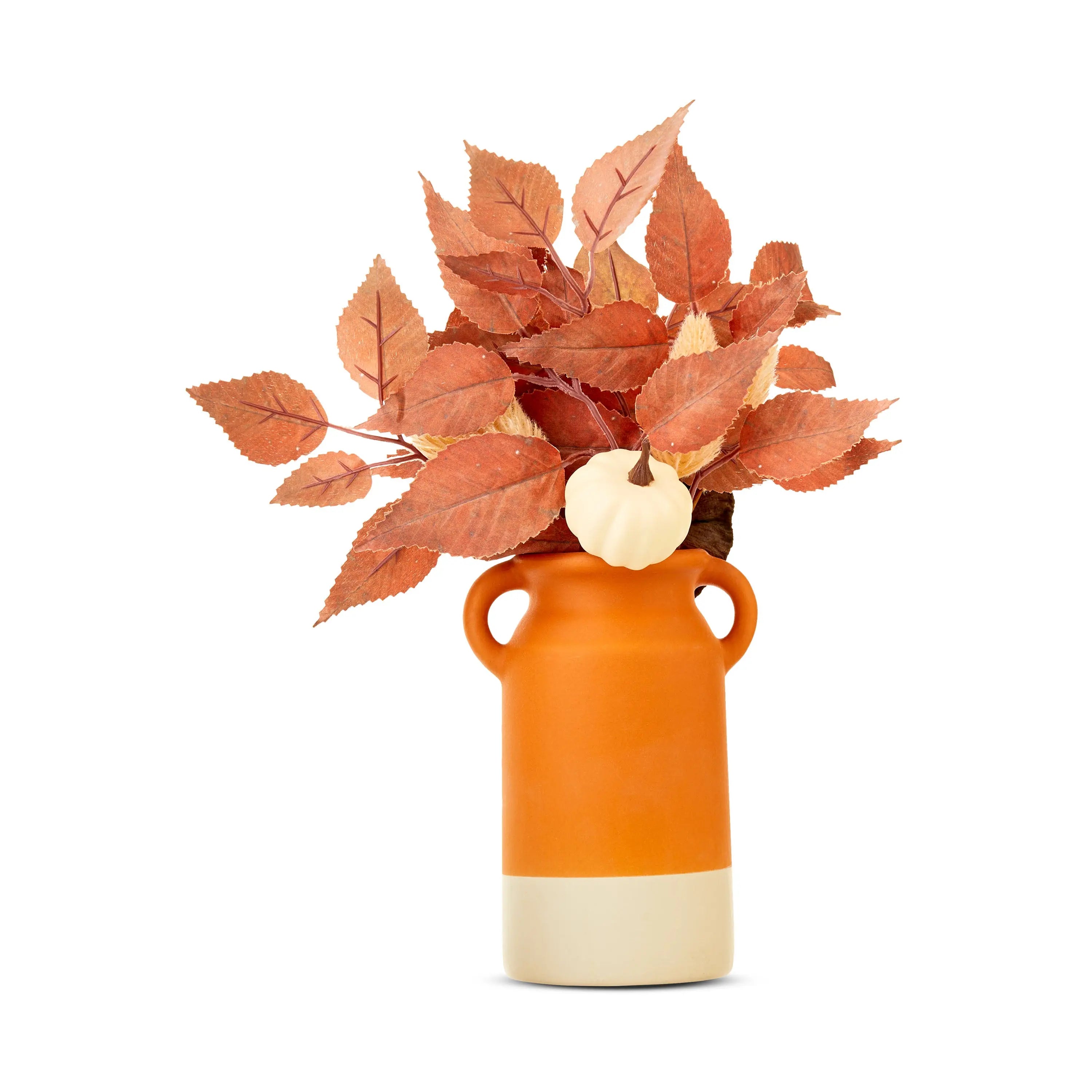 Harvest Orange & Cream Pottery Vase with Leaves Indoor Table Decor by Way To Celebrate Hand C Mart