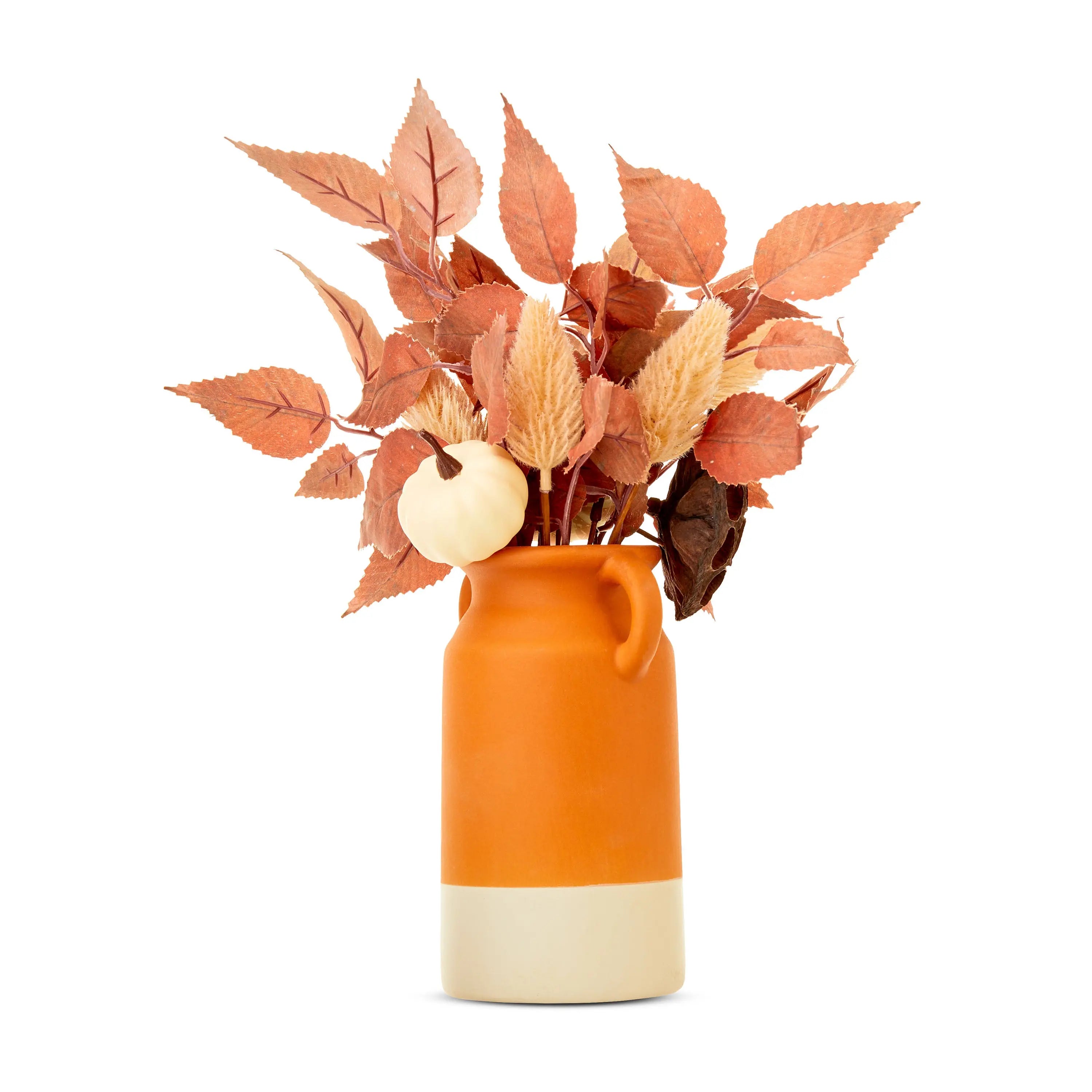 Harvest Orange & Cream Pottery Vase with Leaves Indoor Table Decor by Way To Celebrate Hand C Mart