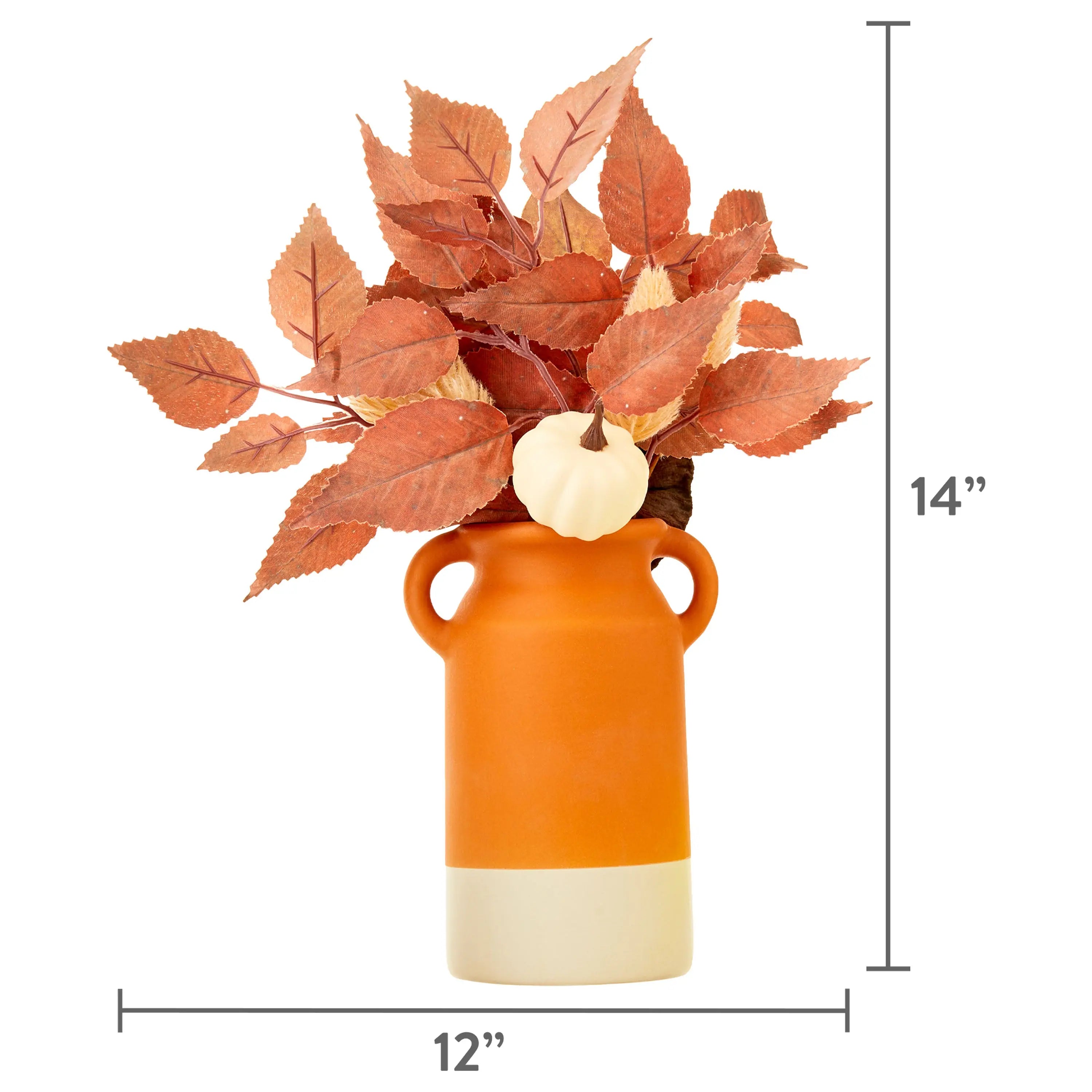 Harvest Orange & Cream Pottery Vase with Leaves Indoor Table Decor by Way To Celebrate Hand C Mart