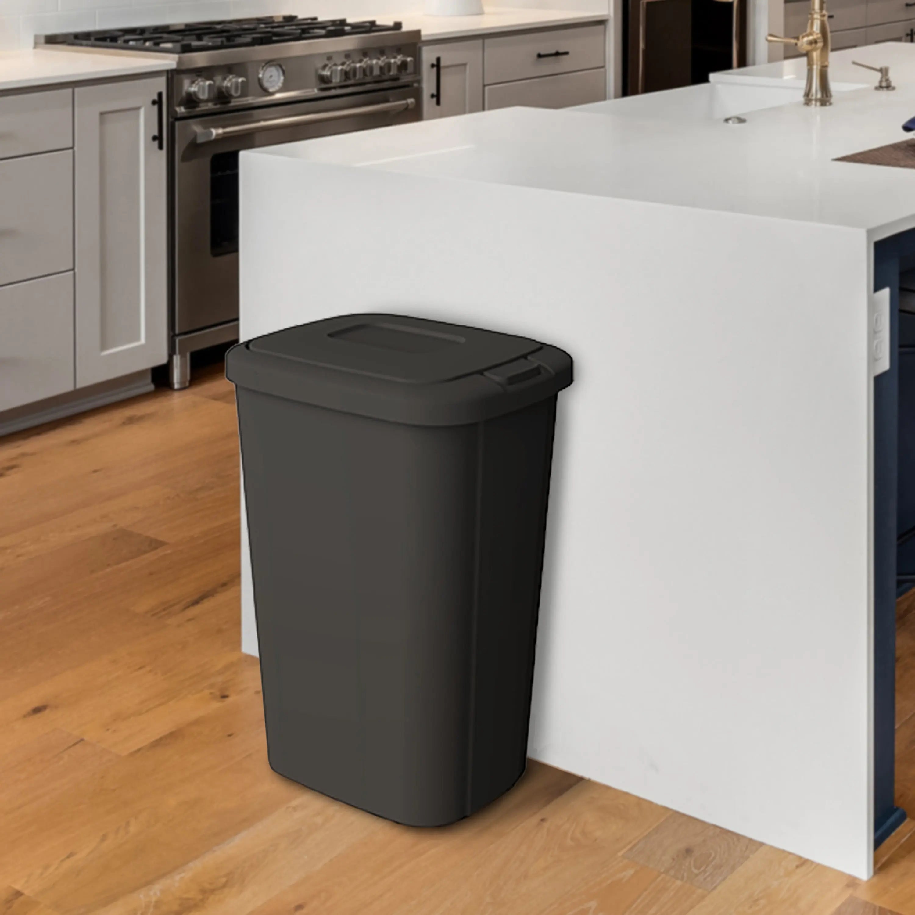 Hefty 13.3 Gallon Trash Can, Plastic Touch Top Kitchen Trash Can, Black Hand C Mart