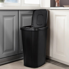 Hefty 13.3 Gallon Trash Can, Plastic Touch Top Kitchen Trash Can, Black Hand C Mart