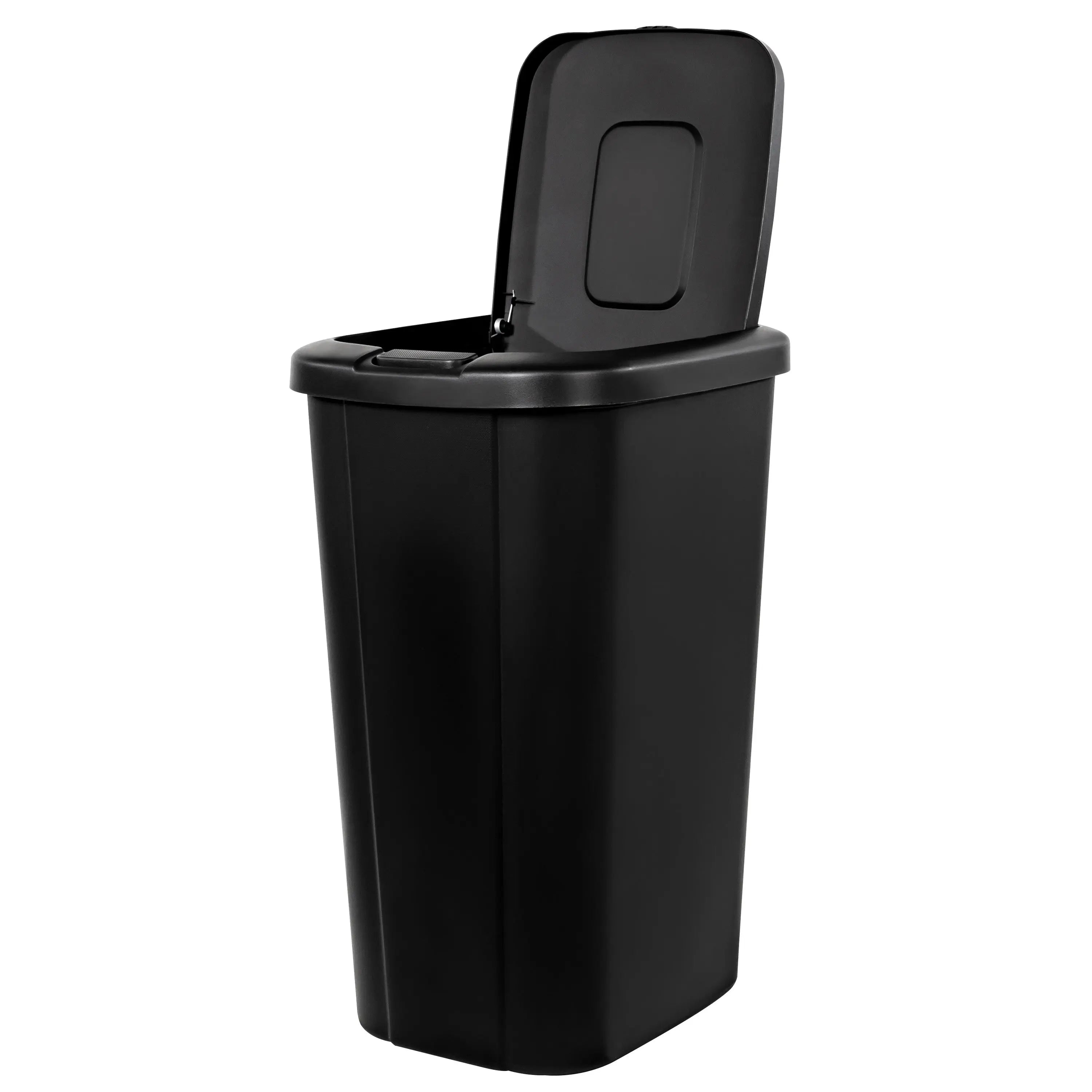 Hefty 13.3 Gallon Trash Can, Plastic Touch Top Kitchen Trash Can, Black Hand C Mart