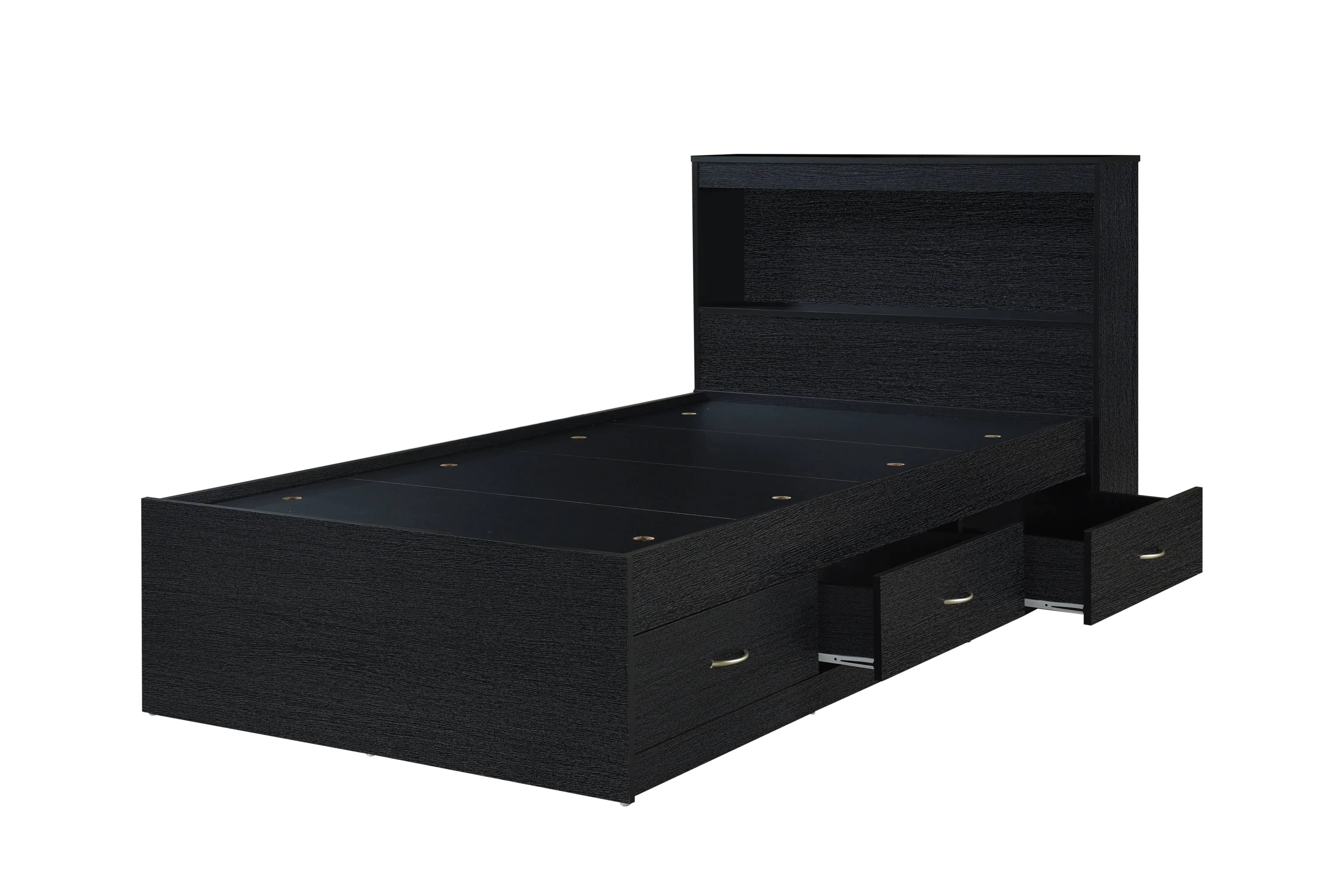 Hodedah Twin-Size Captain Bed with 3-Drawers and Headboard in Black Hand C Mart