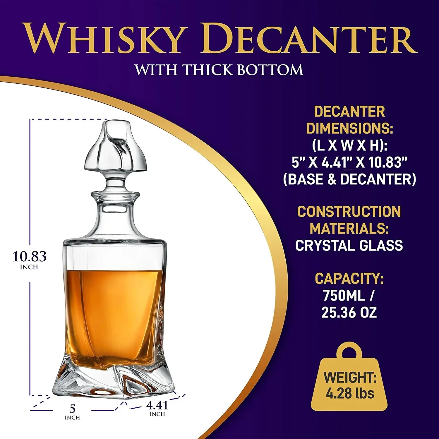 Home Bar Whiskey Decanter - Glass Liquor Decanter for Brandy, Wine, Whisky or Vodka and more Hand C Mart