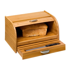 Honey-Can-Do Classic Bamboo Roll Top 16" Bread Box with Drawer, Natural Hand C Mart