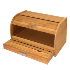 Honey-Can-Do Classic Bamboo Roll Top 16" Bread Box with Drawer, Natural Hand C Mart