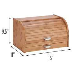 Honey-Can-Do Classic Bamboo Roll Top 16" Bread Box with Drawer, Natural Hand C Mart