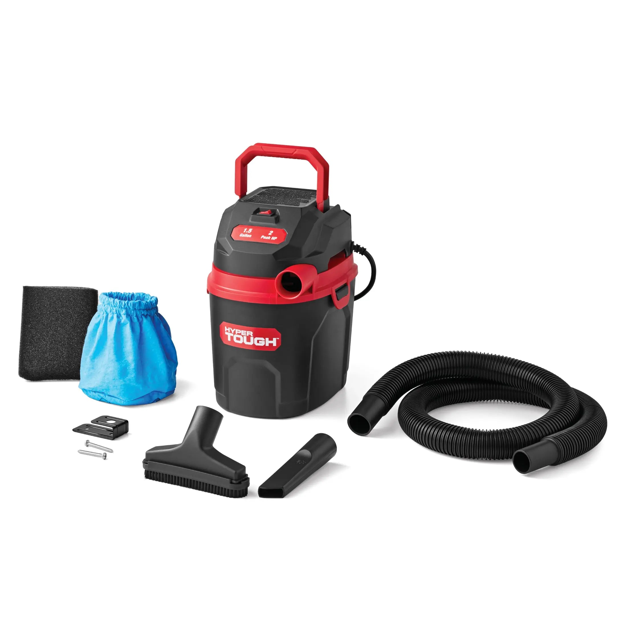 Hyper Tough 1.5 Gallon 2 Peak HP Poly Wet/Dry Vacuum, VH105 3502, New Hand C Mart