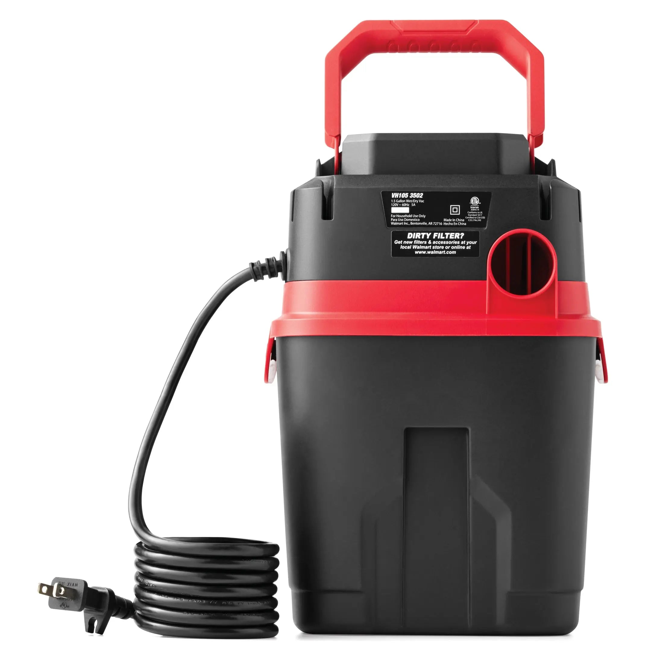 Hyper Tough 1.5 Gallon 2 Peak HP Poly Wet/Dry Vacuum, VH105 3502, New Hand C Mart