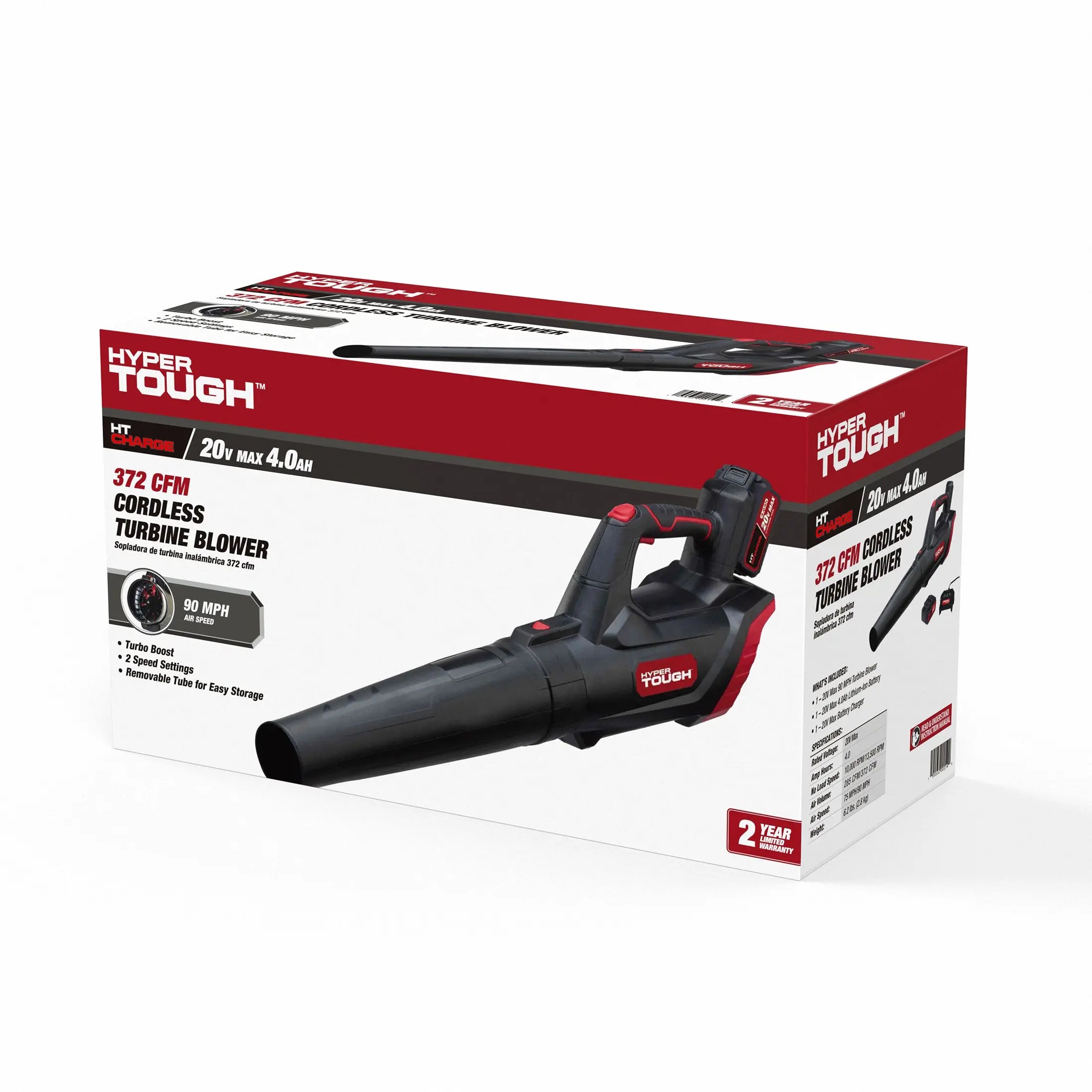 Hyper Tough 20V Max 90 mph 372 Cfm 4.0Ah Battery Powered Cordless Handheld Blower, HT22-401-03-04 Hand C Mart