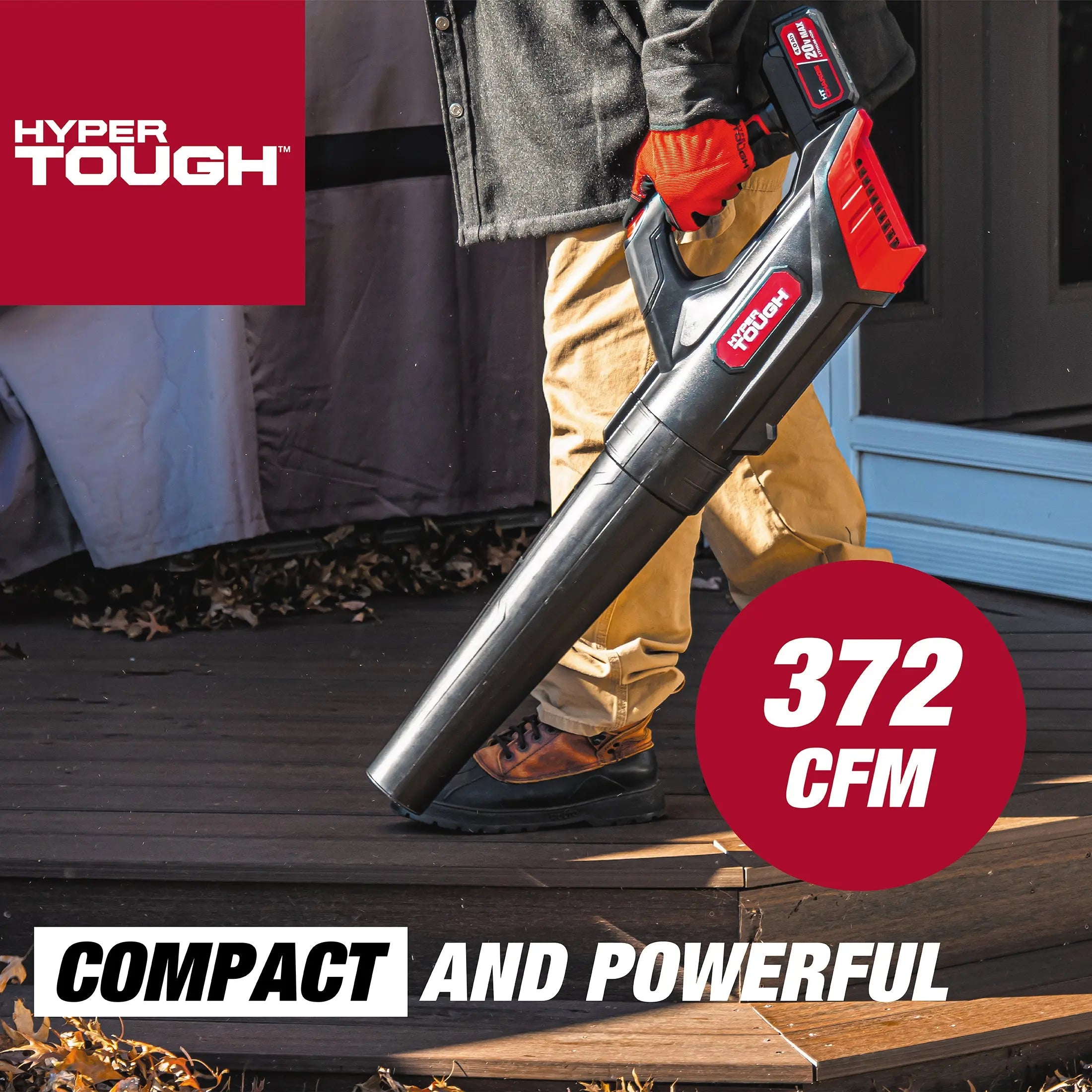 Hyper Tough 20V Max 90 mph 372 Cfm 4.0Ah Battery Powered Cordless Handheld Blower, HT22-401-03-04 Hand C Mart