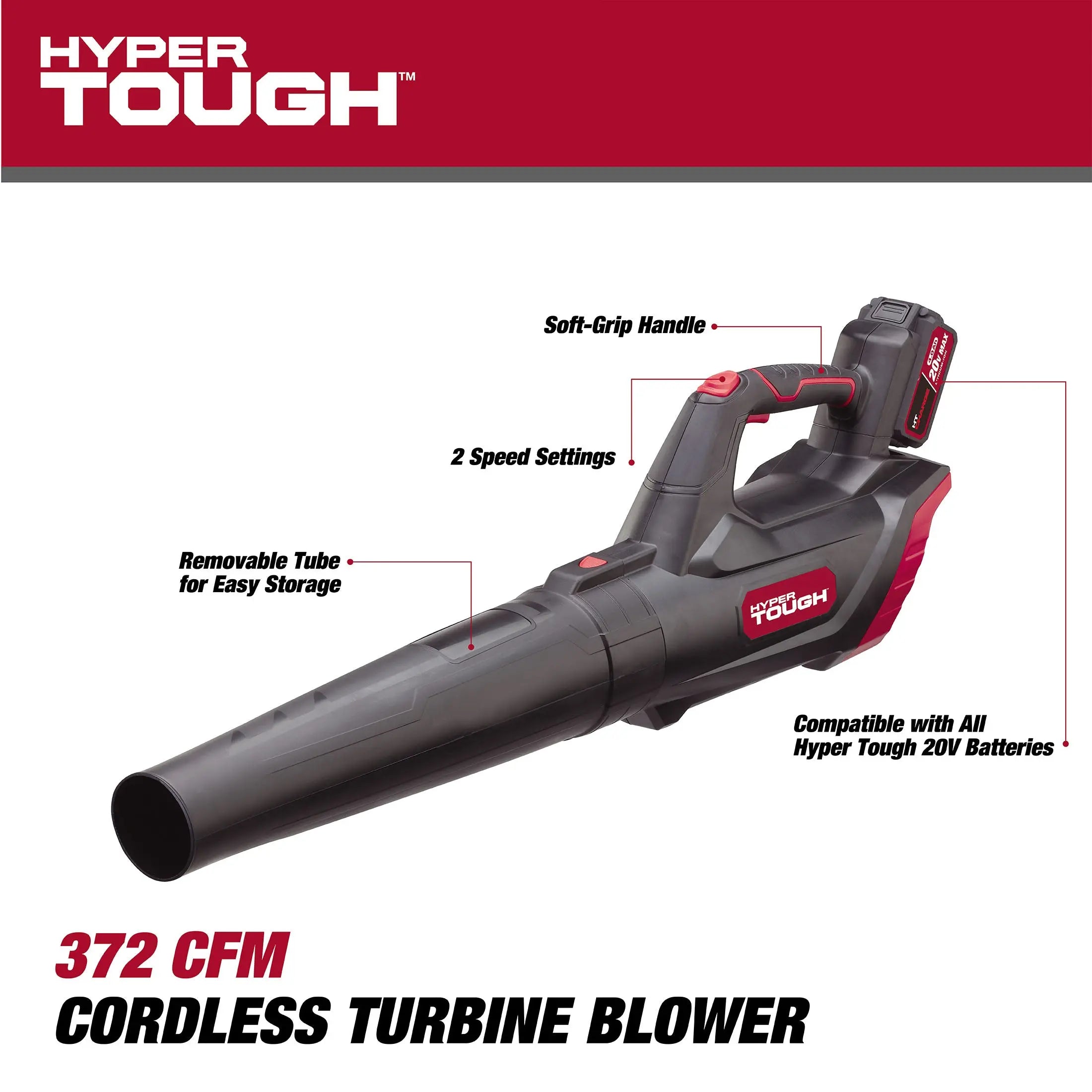 Hyper Tough 20V Max 90 mph 372 Cfm 4.0Ah Battery Powered Cordless Handheld Blower, HT22-401-03-04 Hand C Mart