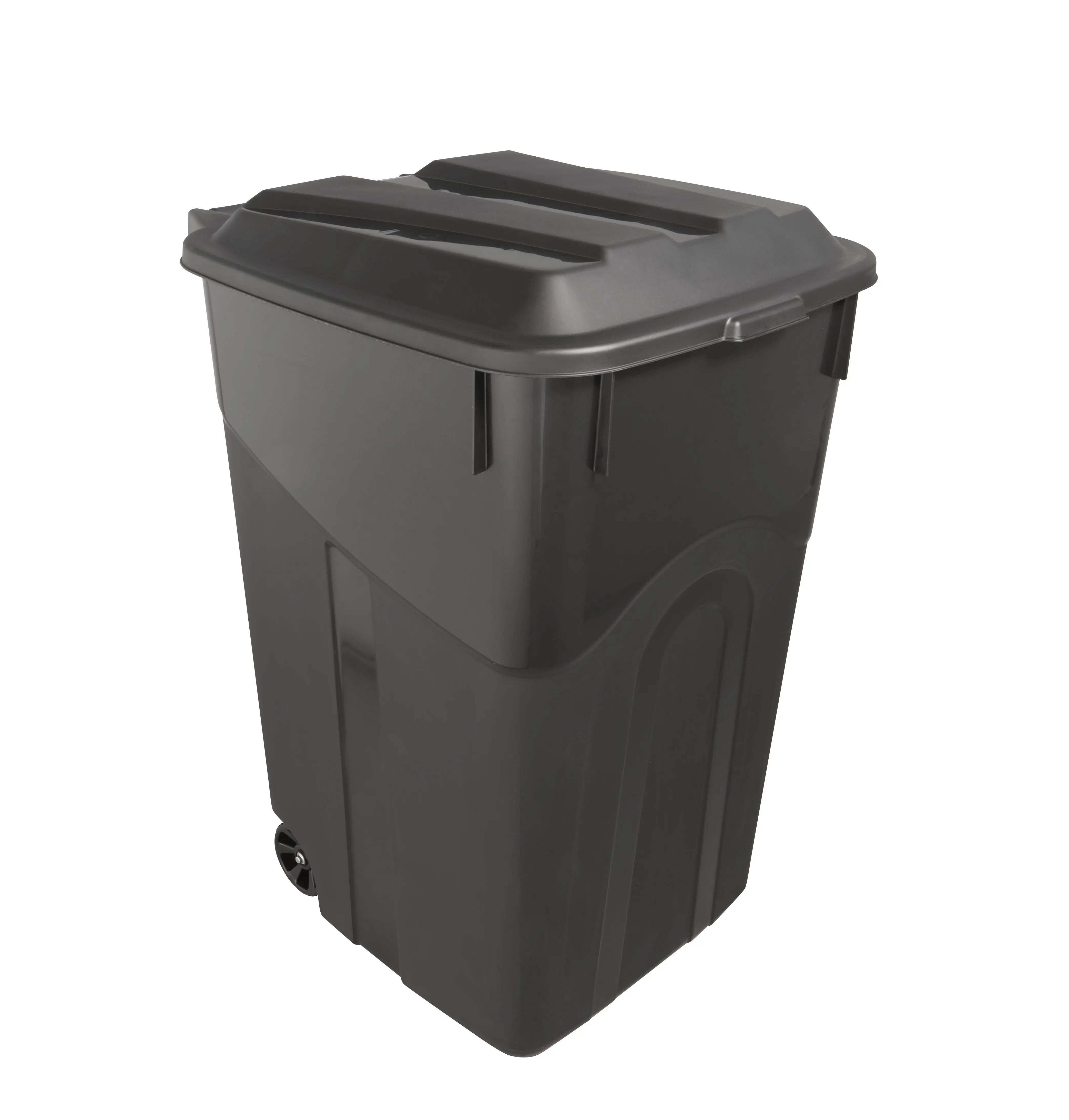 Hyper Tough 45 Gallon Wheeled Heavy Duty Plastic Garbage Can, Attached Lid, Black Hand C Mart