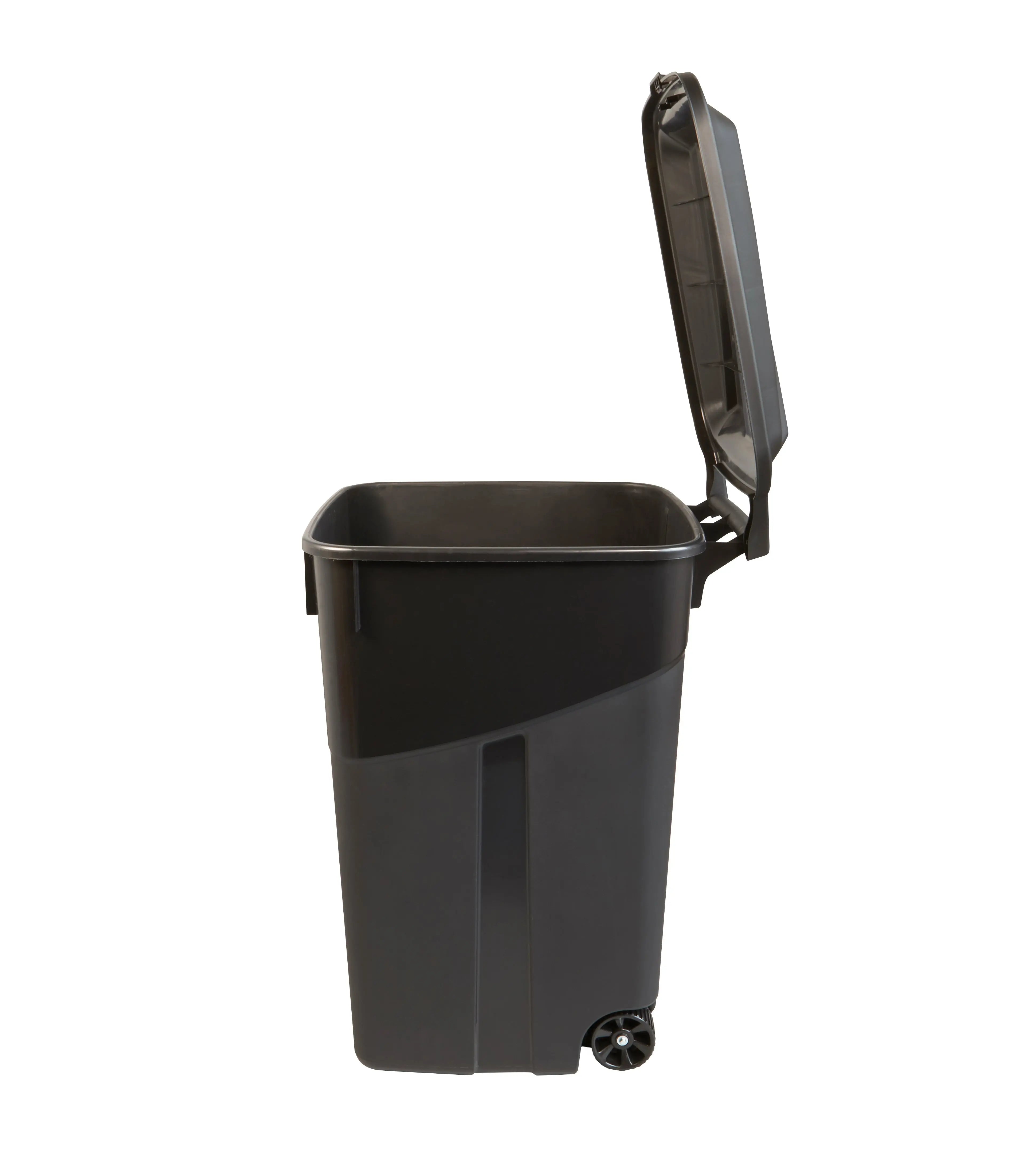 Hyper Tough 45 Gallon Wheeled Heavy Duty Plastic Garbage Can, Attached Lid, Black Hand C Mart