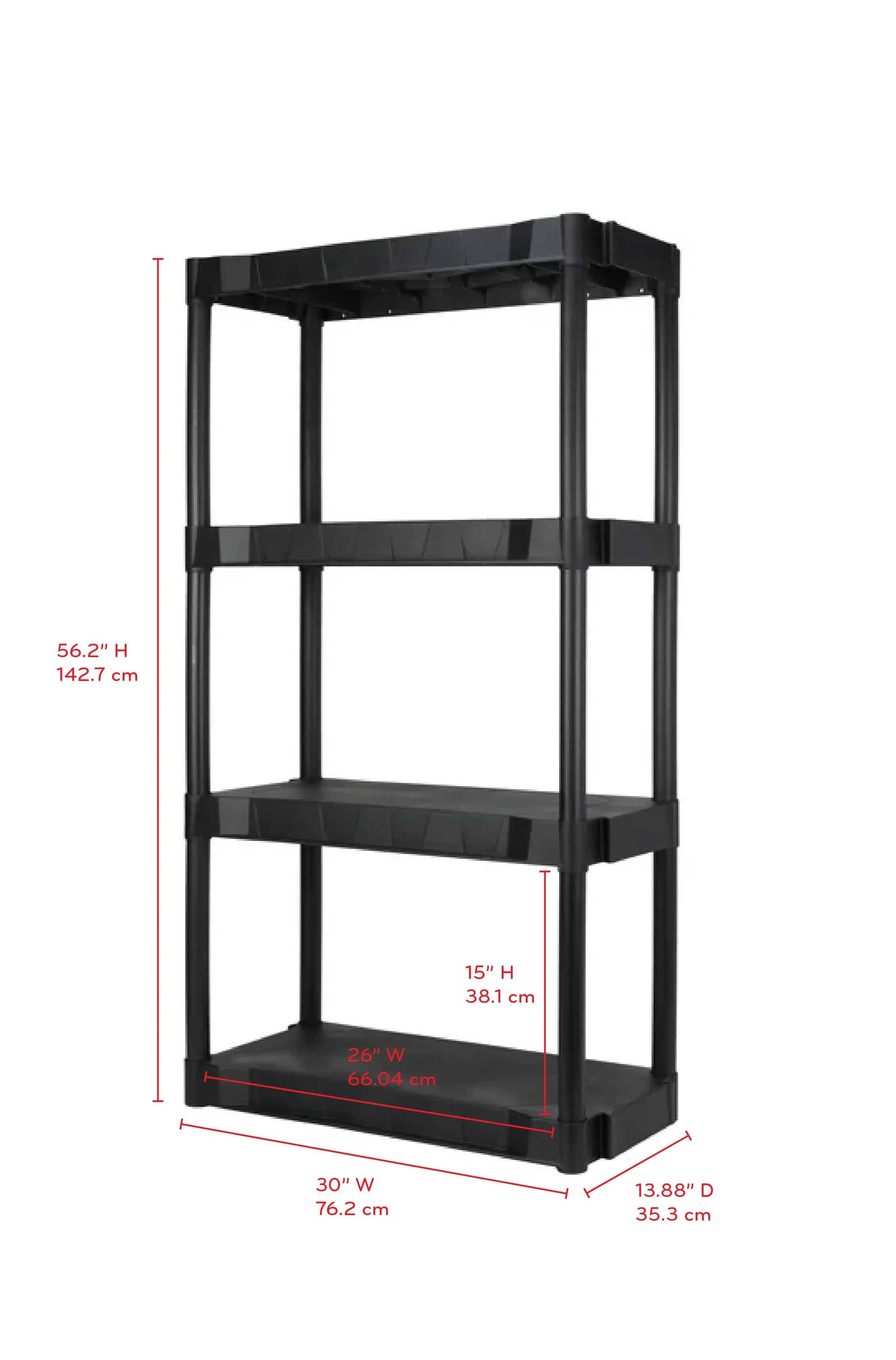 Hyper Tough Black Plastic 4-Tier 56.2" H x 30"" W x 13.8" D, 280lb Total Capacity Hand C Mart