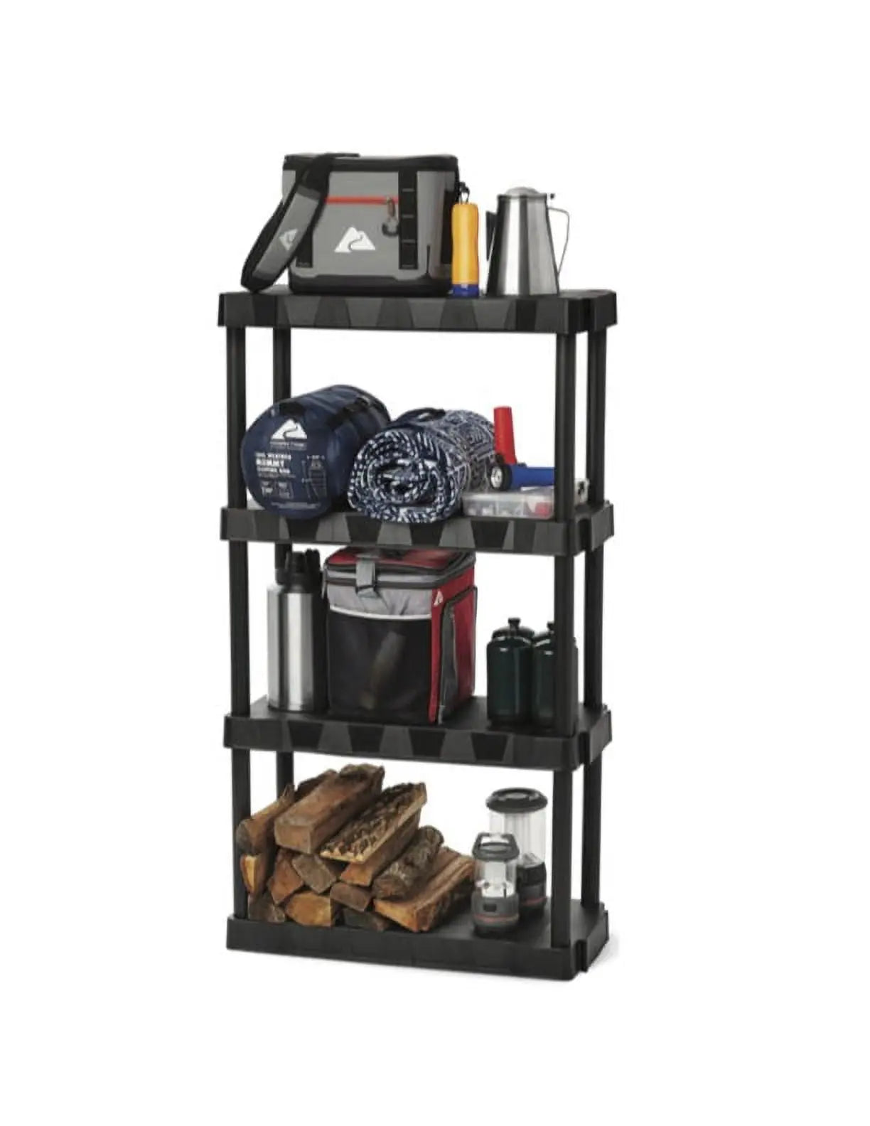 Hyper Tough Black Plastic 4-Tier 56.2" H x 30"" W x 13.8" D, 280lb Total Capacity Hand C Mart