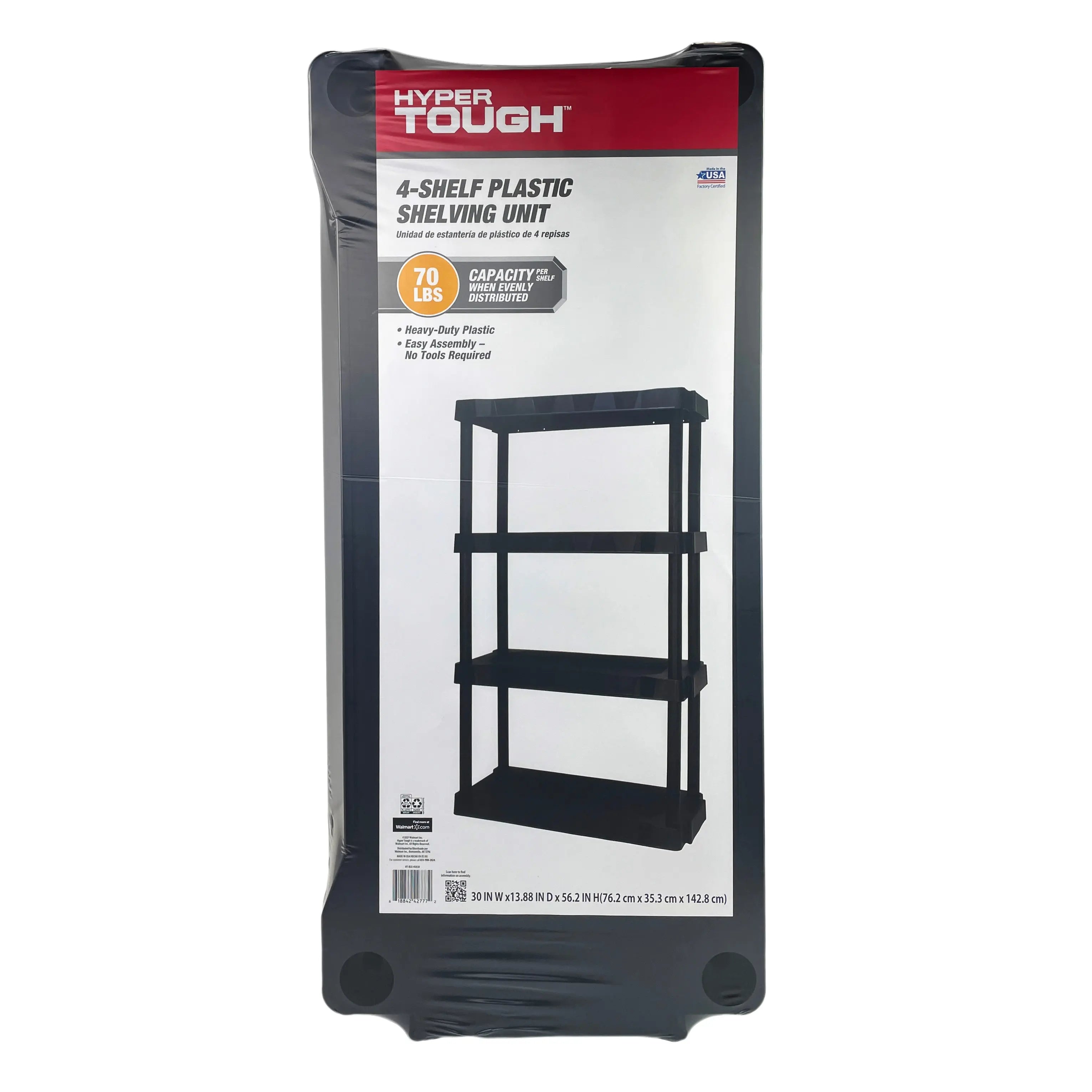 Hyper Tough Black Plastic 4-Tier 56.2" H x 30"" W x 13.8" D, 280lb Total Capacity Hand C Mart