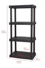 Hyper Tough Plastic 4-Tier Storage Shelves 47.6"H x 21.75"W x 14"D, 240lb Total Capacity, Black Hand C Mart