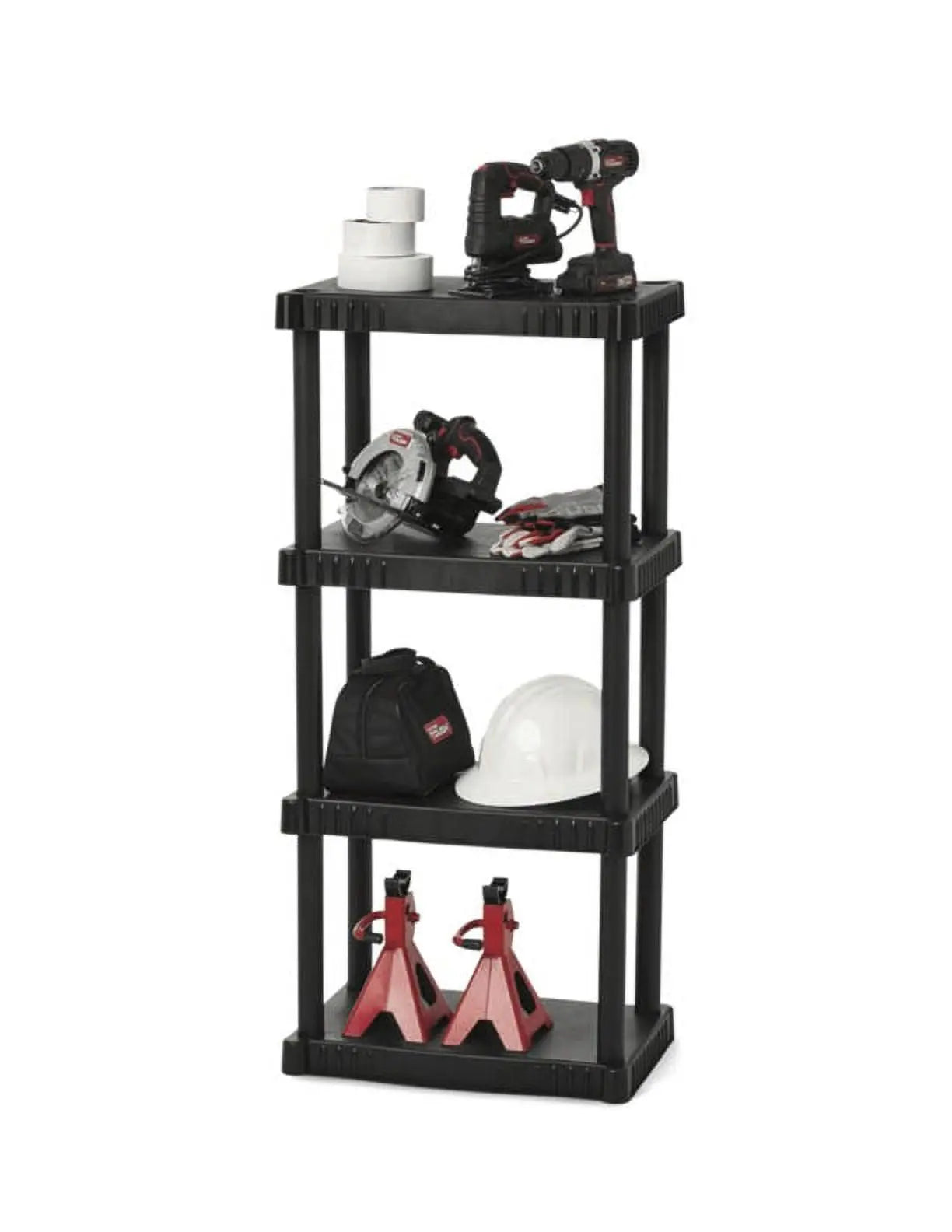 Hyper Tough Plastic 4-Tier Storage Shelves 47.6"H x 21.75"W x 14"D, 240lb Total Capacity, Black Hand C Mart