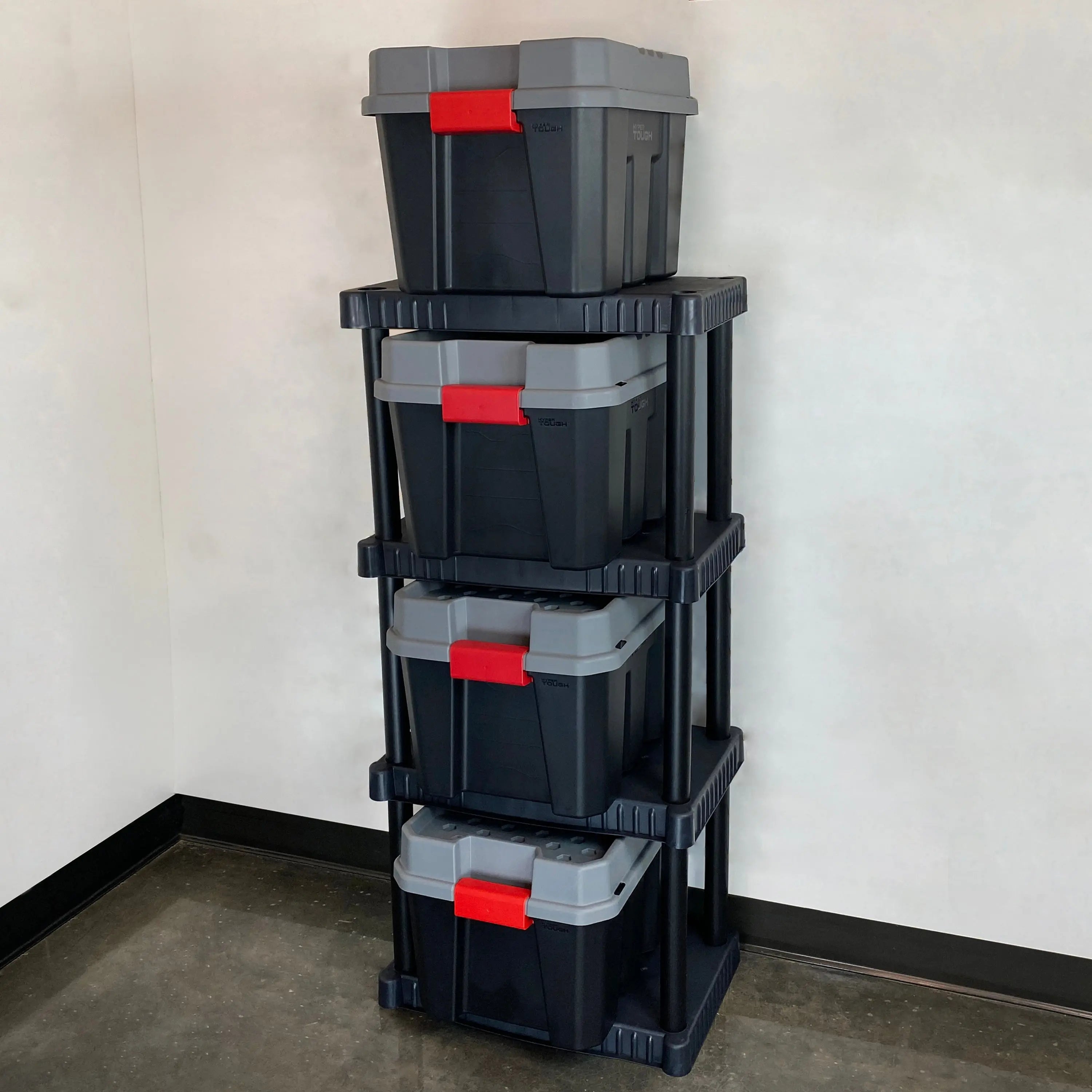 Hyper Tough Plastic 4-Tier Storage Shelves 47.6"H x 21.75"W x 14"D, 240lb Total Capacity, Black Hand C Mart