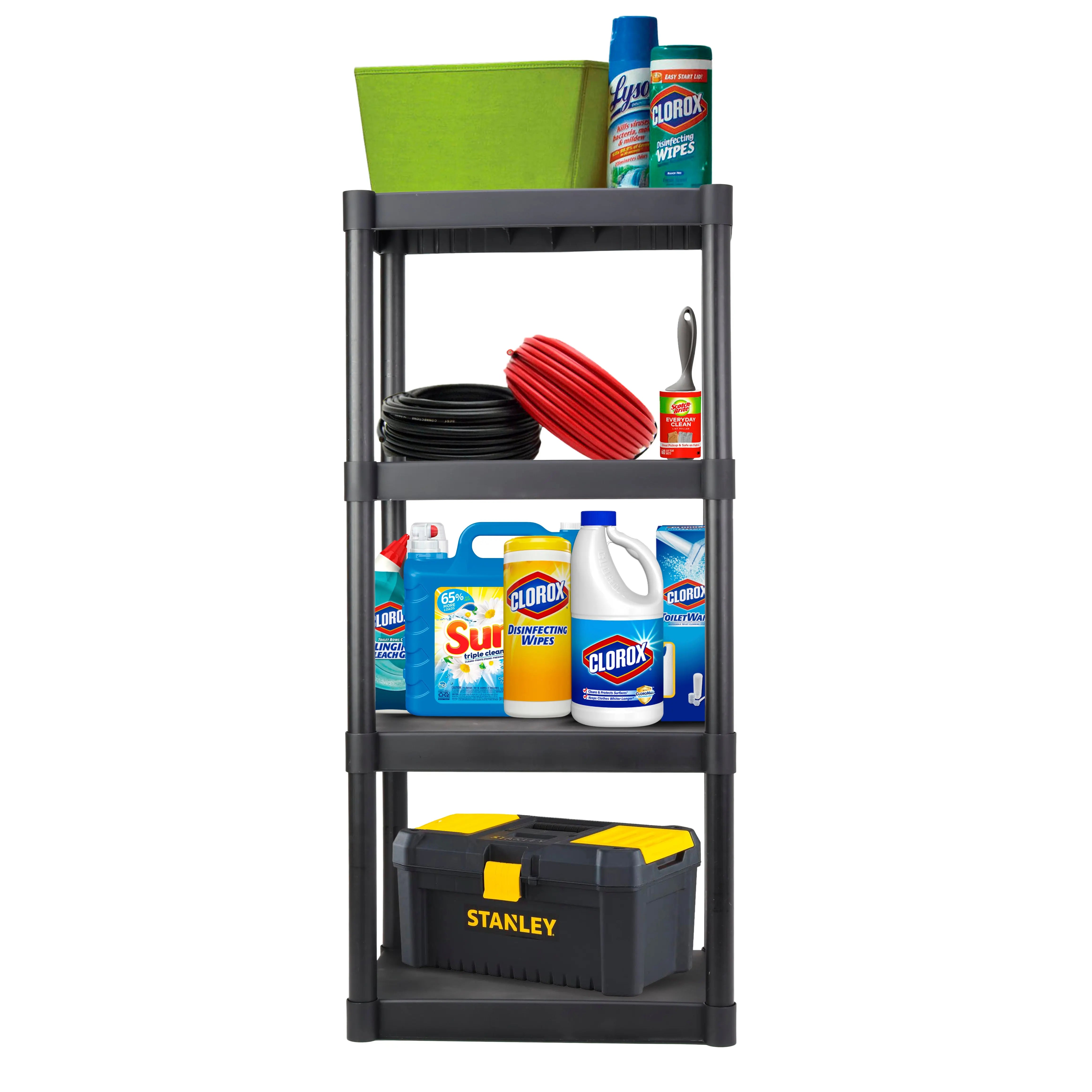 Hyper Tough Plastic 4-Tier Storage Shelves 47.6"H x 21.75"W x 14"D, 240lb Total Capacity, Black Hand C Mart