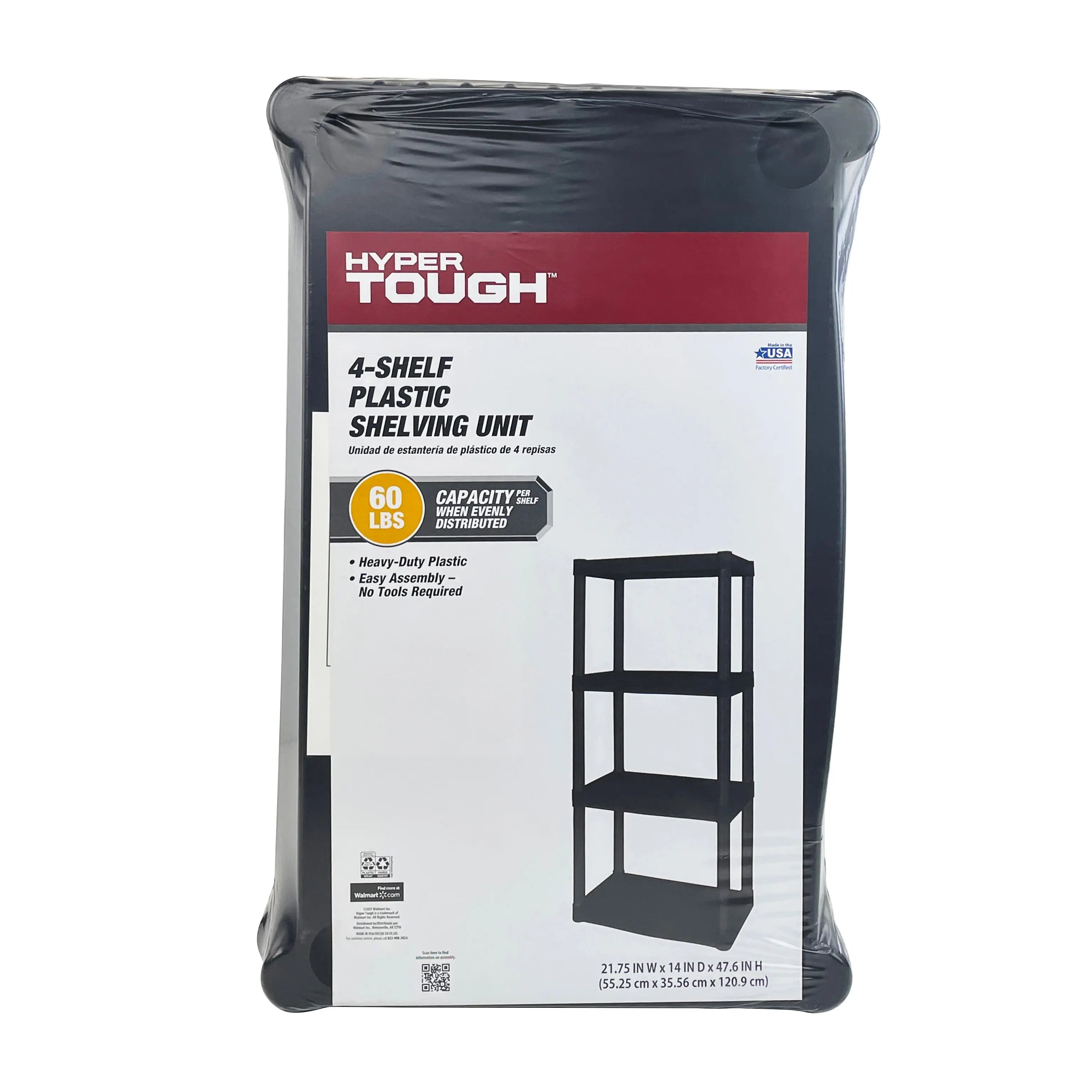 Hyper Tough Plastic 4-Tier Storage Shelves 47.6"H x 21.75"W x 14"D, 240lb Total Capacity, Black Hand C Mart