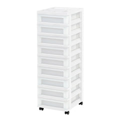 IRIS USA, 9-Drawer Narrow Plastic Storage Drawer Cart with Organizer Top, White Hand C Mart