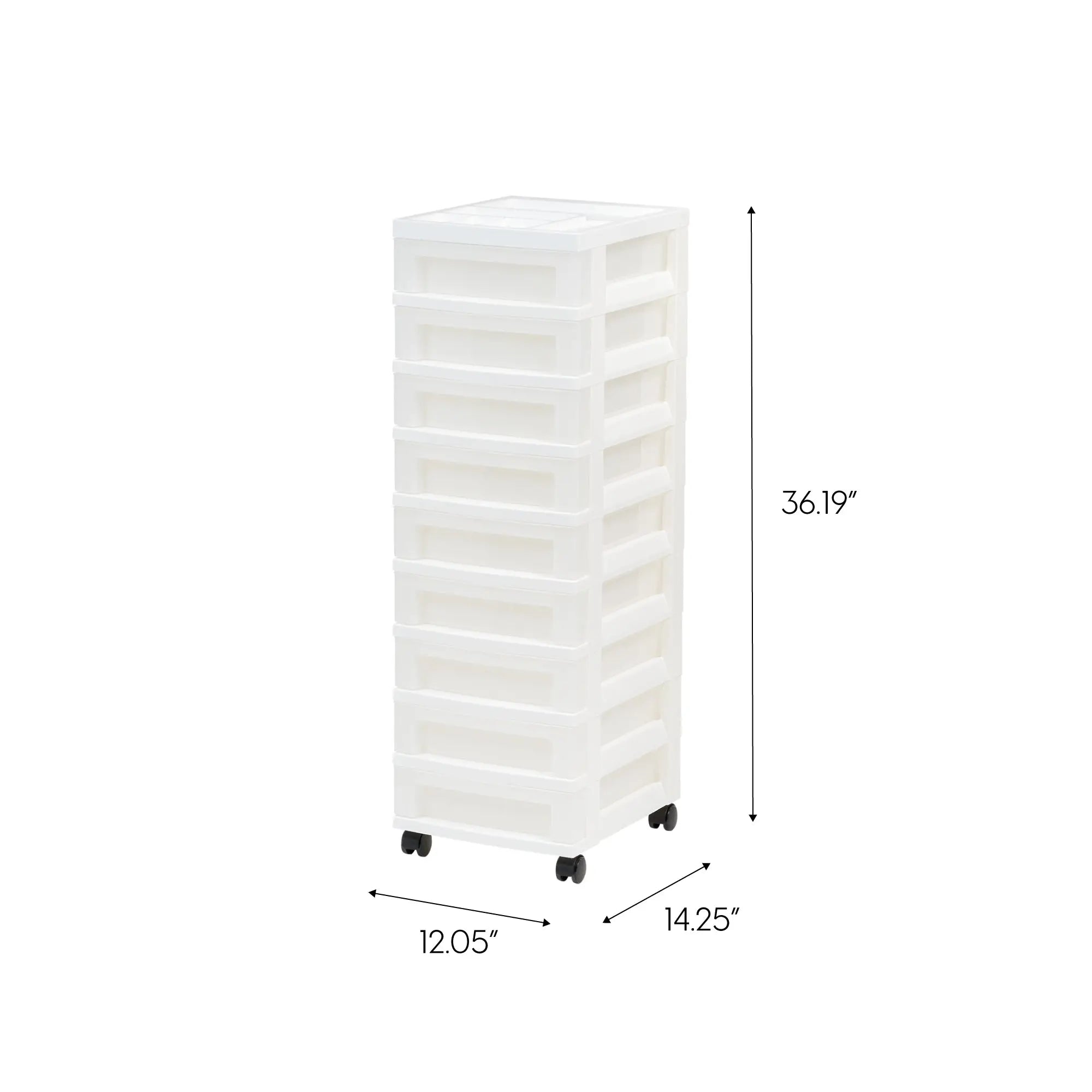 IRIS USA, 9-Drawer Narrow Plastic Storage Drawer Cart with Organizer Top, White Hand C Mart