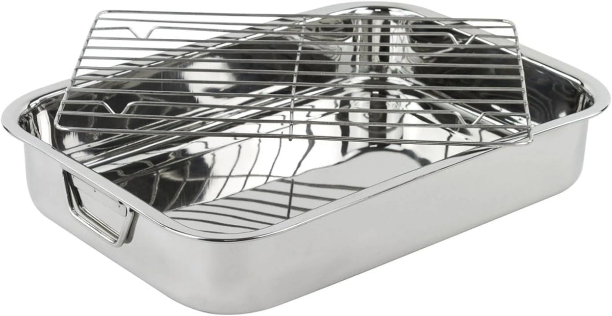 Imperial Home 17” Rectangular Roasting Pan with Rack Stainless Steel Baking Pan Hand C Mart