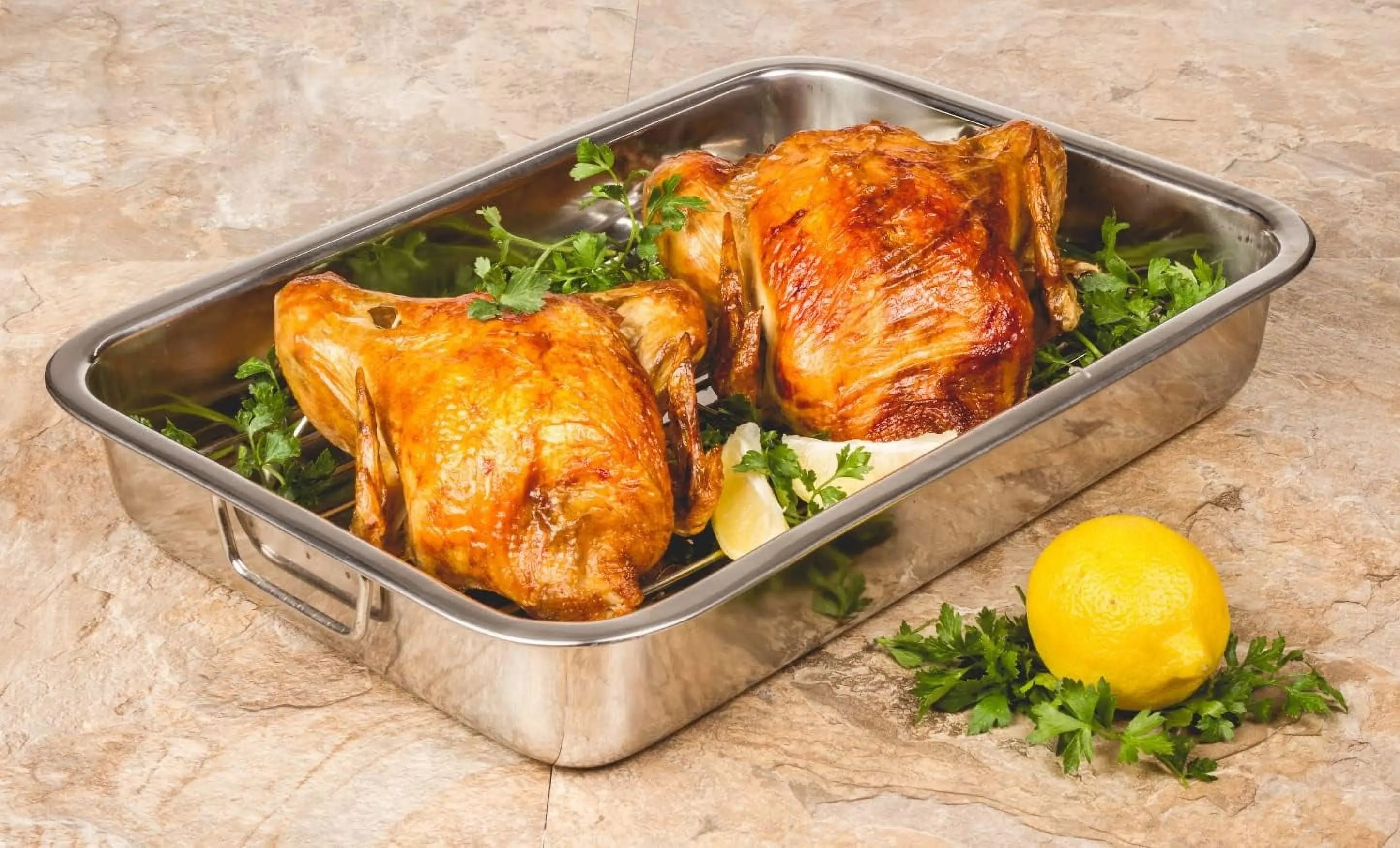 Imperial Home 17” Rectangular Roasting Pan with Rack Stainless Steel Baking Pan Hand C Mart